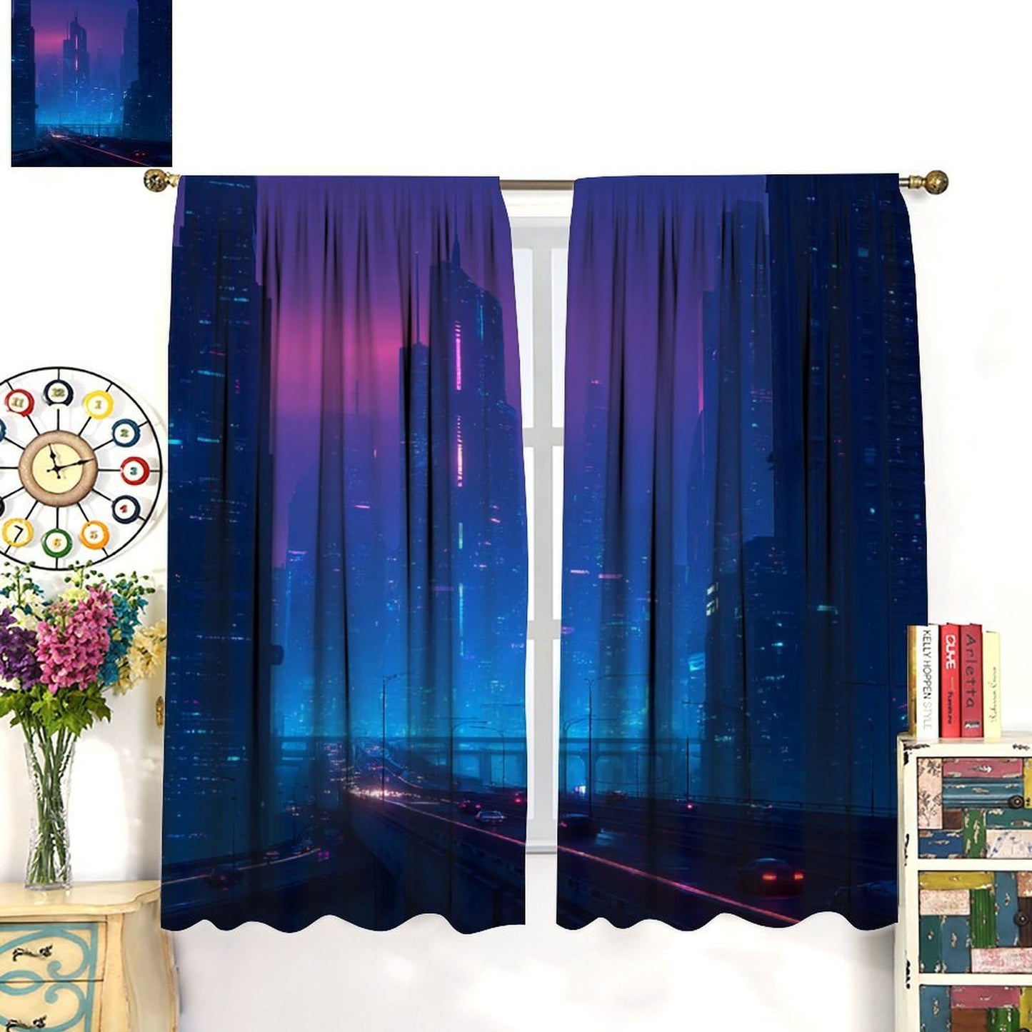 WDHTEXT Novelty Cityscape Blackout Window Curtain Panels, Building Road Rod Pocket Window Drapes for Living Room Bedroom, 2 Panels, Each 21W x 45L