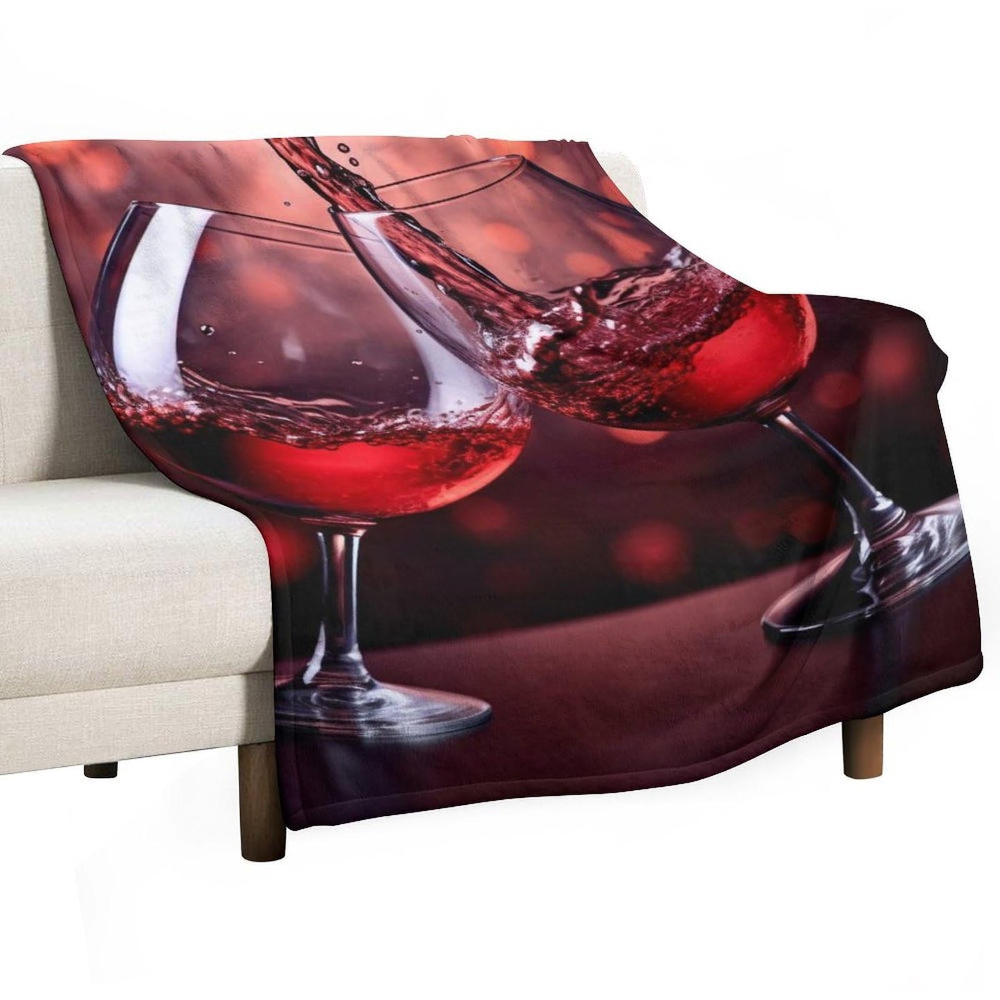 Vuiopuf Red Wine Glass Cheers Print Blanket Lightweight Wrinkle-Resistant for Cozy Lounging, Picnics, Yoga, Decor Gifting
