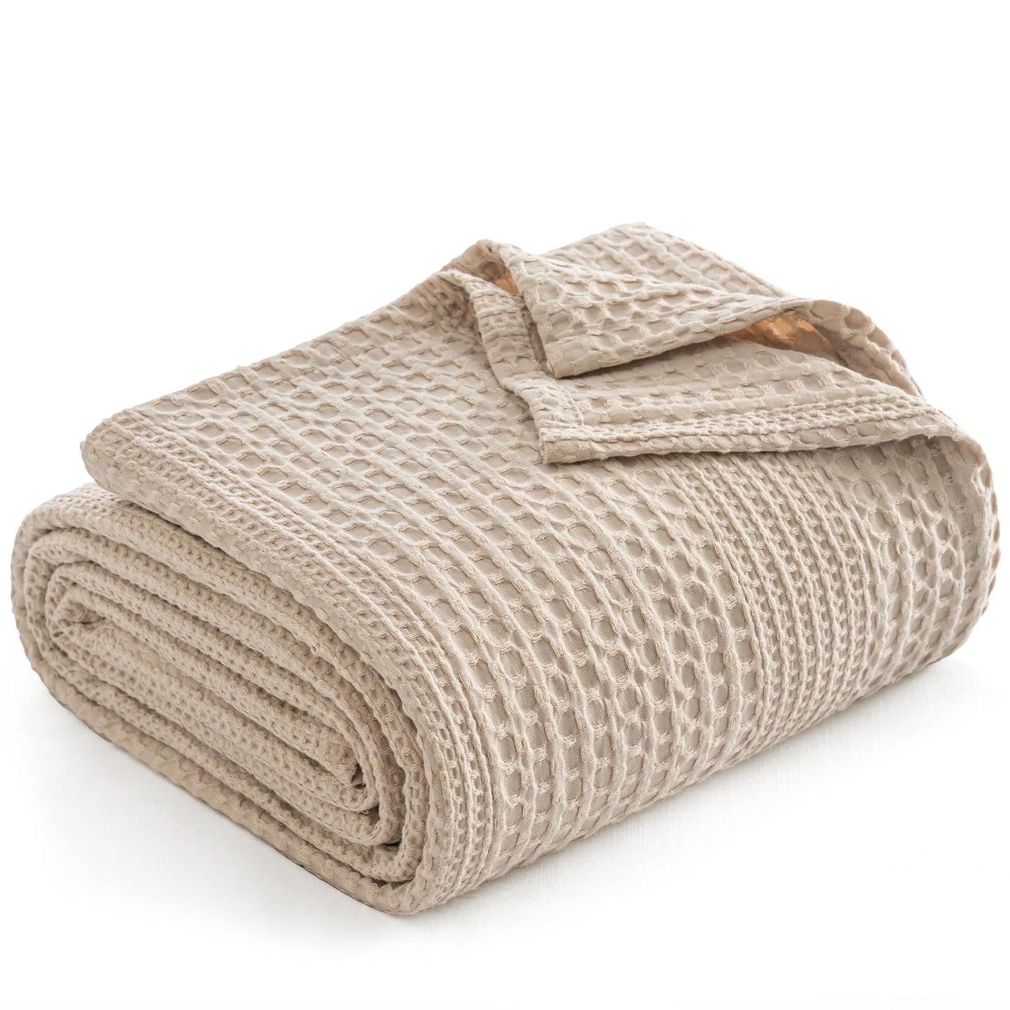 PHF Lightweight Waffle Weave Blanket Queen Size, Breathable & Ultra Soft, 90"x 90" Soft & Cozy Thin Blanket for Spring & Summer & Hot Sleepers, Bed, Home Decor - Light Tan