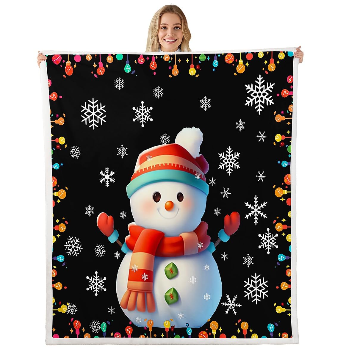 Erosebridal Kids Merry Christmas Throw Blanket Baby 30"X40" Cute Xmas Decor Sherpa Blanket with Kawaii Snowman Flannel Blanket for New Year,Snowflake Black Throw Blanket for Kids Boys Teens Bedroom