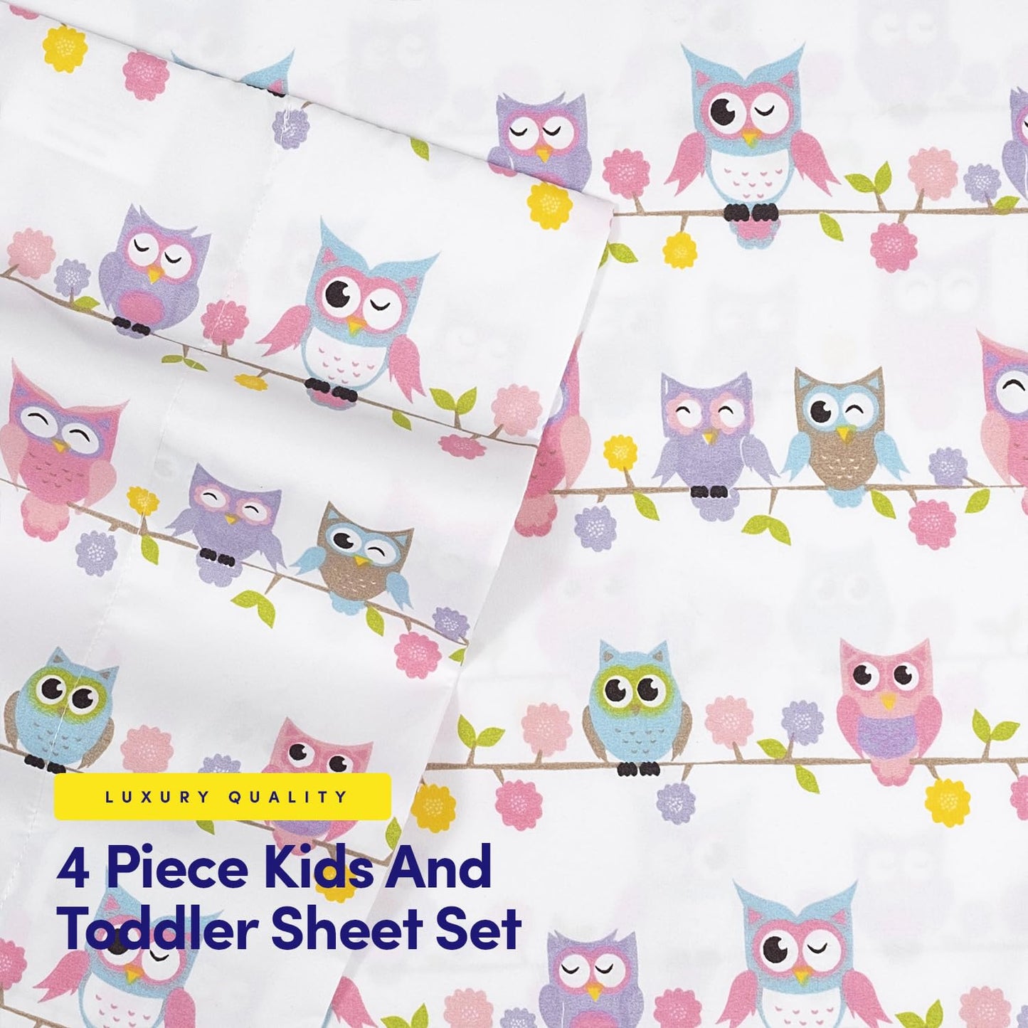 1500 Supreme Kids Bed Sheet Collection - Fun Colorful and Comfortable Boys and Girls Toddler Sheet Sets - Deep Pocket Wrinkle Free Soft and Cozy Bedding - Twin, Owls