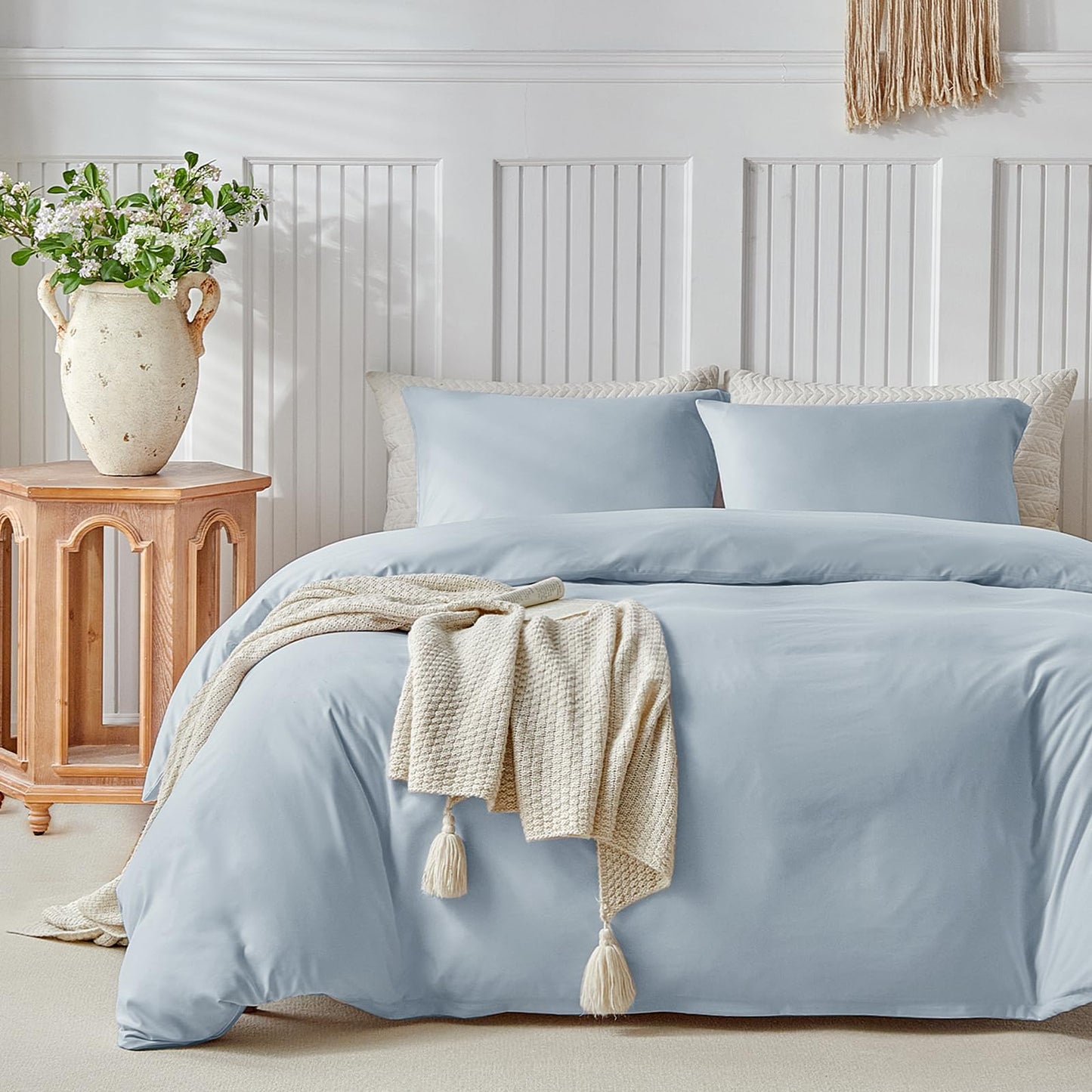 Lekesky King Size Duvet Cover Set, Hazy Blue Duvet Cover, Ultra-Soft Microfiber 3 Pieces Comforter Cover with Zipper and Corner Ties, Includes 2 Pillowcases 20"x36"