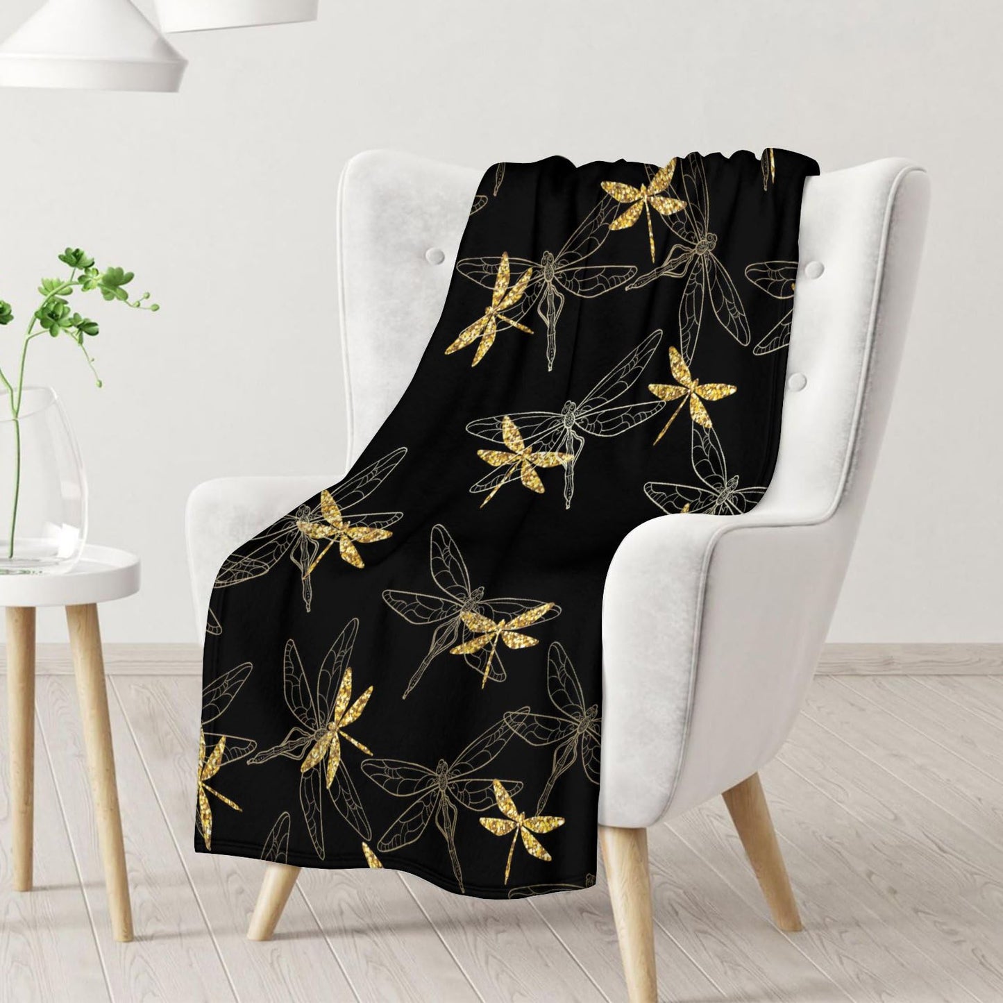 Dragonfly Blanket - Soft, Fuzzy & Warm - 60"x80" Twin Size Blanket for Bed, Couch & Living Room - Black Aesthetic Throw Gifts for Women