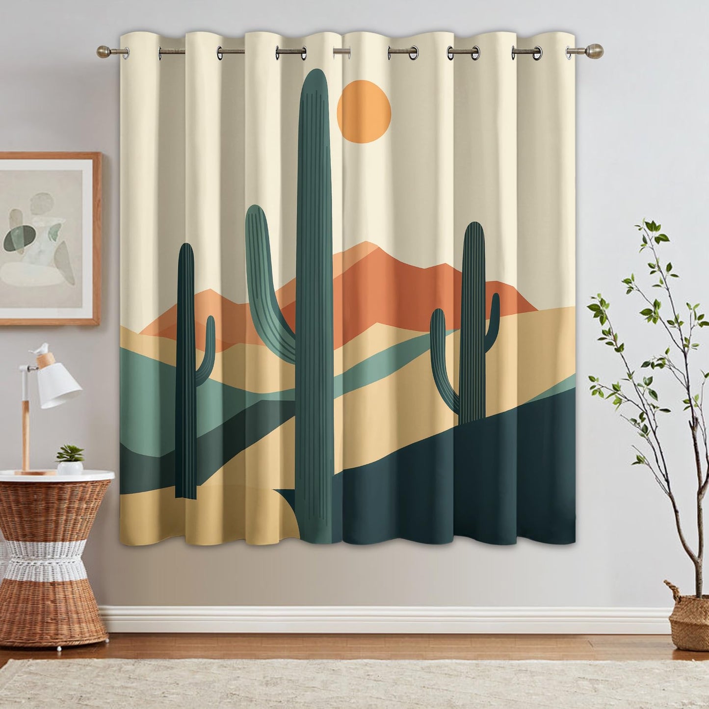 TANTANICAL Cactus Curtains for Living Room 84 Inch, Desert Plant Pattern Design Blackout Curtains, Cactus Bedroom Decor Window Drapes with Grommet, 2 Panels Set (PIU139)