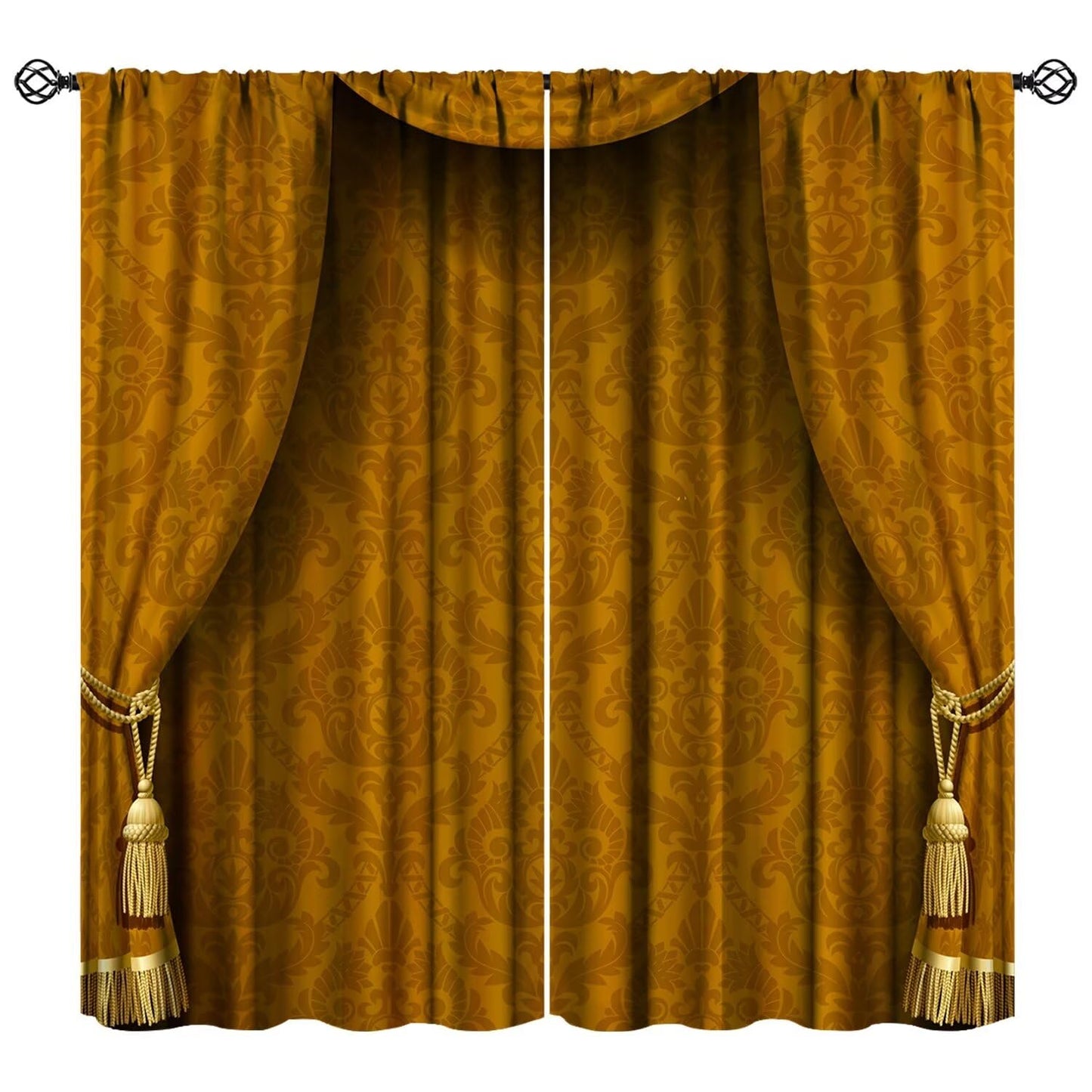 Nitmbi Victorian Curtains，Grand Opening Showroom Cinema Theater Background Print Retro Pattern Drapes Window 2 Panel Rod Pocket Curtain for Bedroom Living Room Decor 20.5" W X 45" L No Blackout