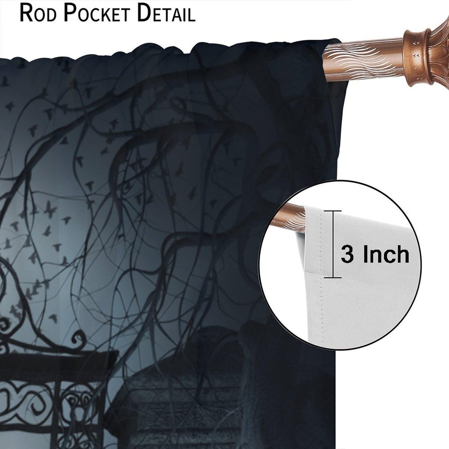 TFOSO Gothic Curtain, Misty Night View Horror Home Decor Bedroom Living Room Rod Pocket Window Treatment 2 Panel Set Total Size 42" W X 45" L Inch