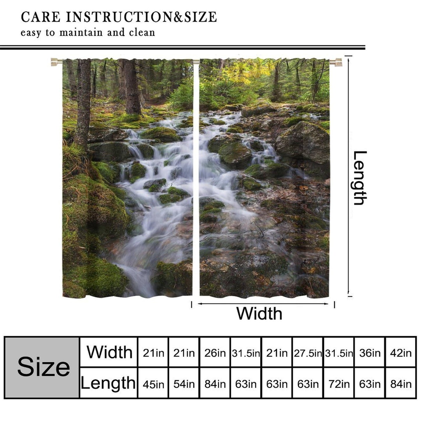 AuiMzoo Natural Waterfall Curtains, Jungle Rivers and Streams Natural Scenery, Bedroom, Living Room and Kitchen Blackout Curtains42X45 Inch