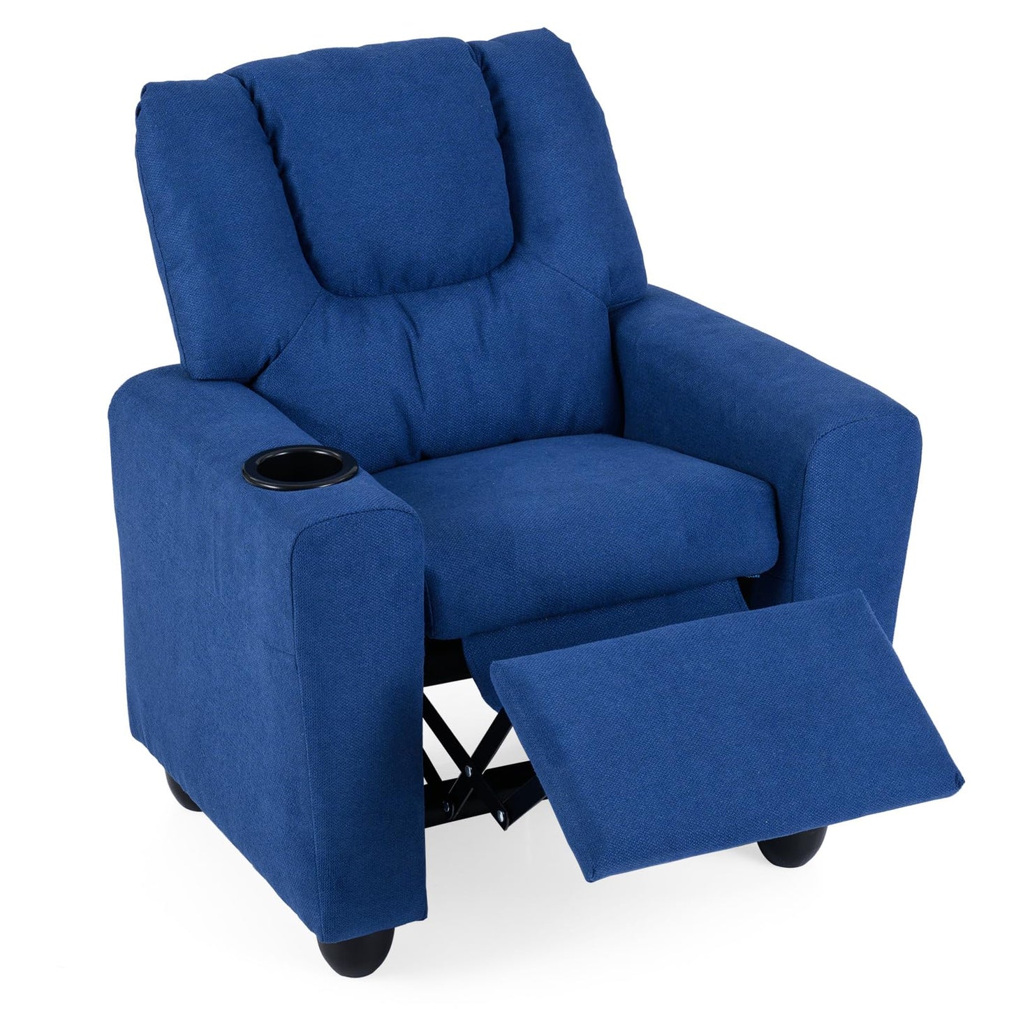 CHEFJOY Kids Recliner, Toddler Lounge Chair w/Cup Holder, Wide Armrest, Kids Sofa w/Adjustable Footrest, Comfy Toddler Recliner Chair for for Boys & Girls 3 + (Fabric, Blue)