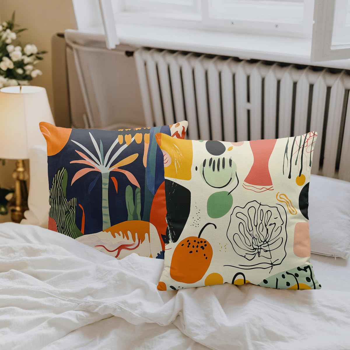 YXDBLP Abstract Art Pillow Covers 18x18 Inch Set of 4 Modern Colorful Geometric Botanical Decorative Throw Pillow Covers Seasonal Holiday Farmhouse Home Sofa Living Room