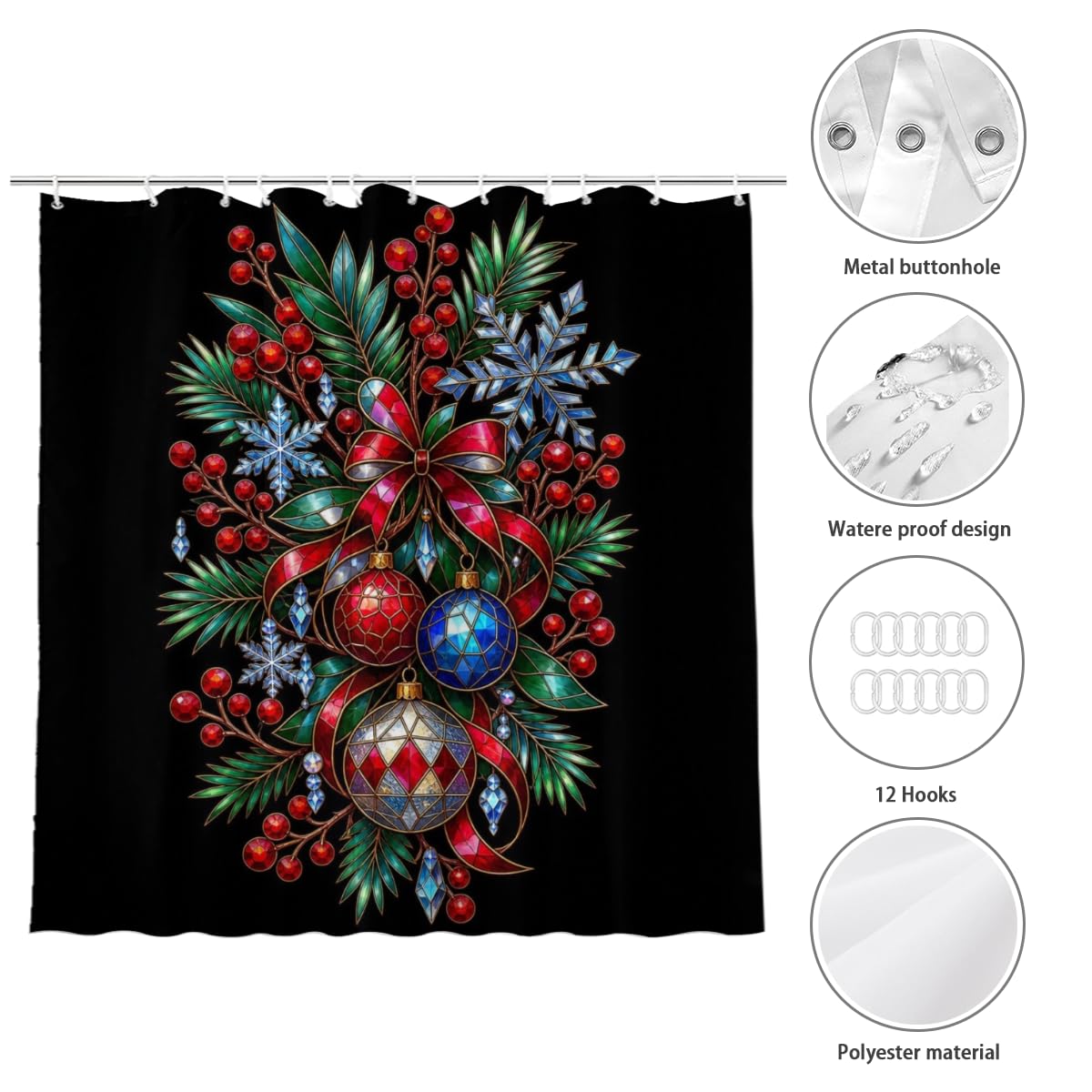 Youtoko Rose Floral Shower Curtain 72x72 Inch with 12 Hooks Polyester Bath Decor Set Whimsical Tropical Hibiscus Mix Theme Romantic Style for Small Bathroom