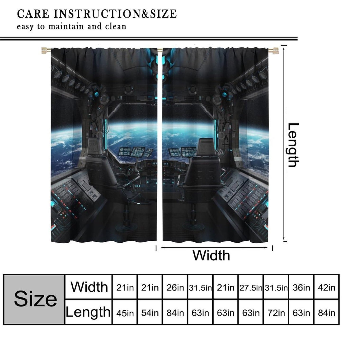 YSWOW Spaceship Curtains Galaxy Futuristic Science Spacecraft Cabin Art Printed Window Drapes for Kids Boys Bedroom Decor Fabric 2 Panel W21xL45in