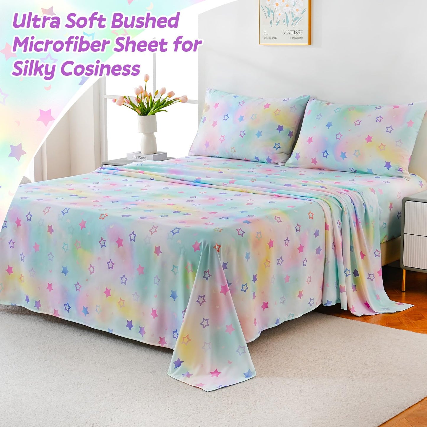 ChicView Twin Sheet Set Kids,3 Pieces Breathable Soft Microfiber Bedsheets for Child Boys Girls, Anti Pilling Deep Pockets Easy Care Bed Sheets, Stars
