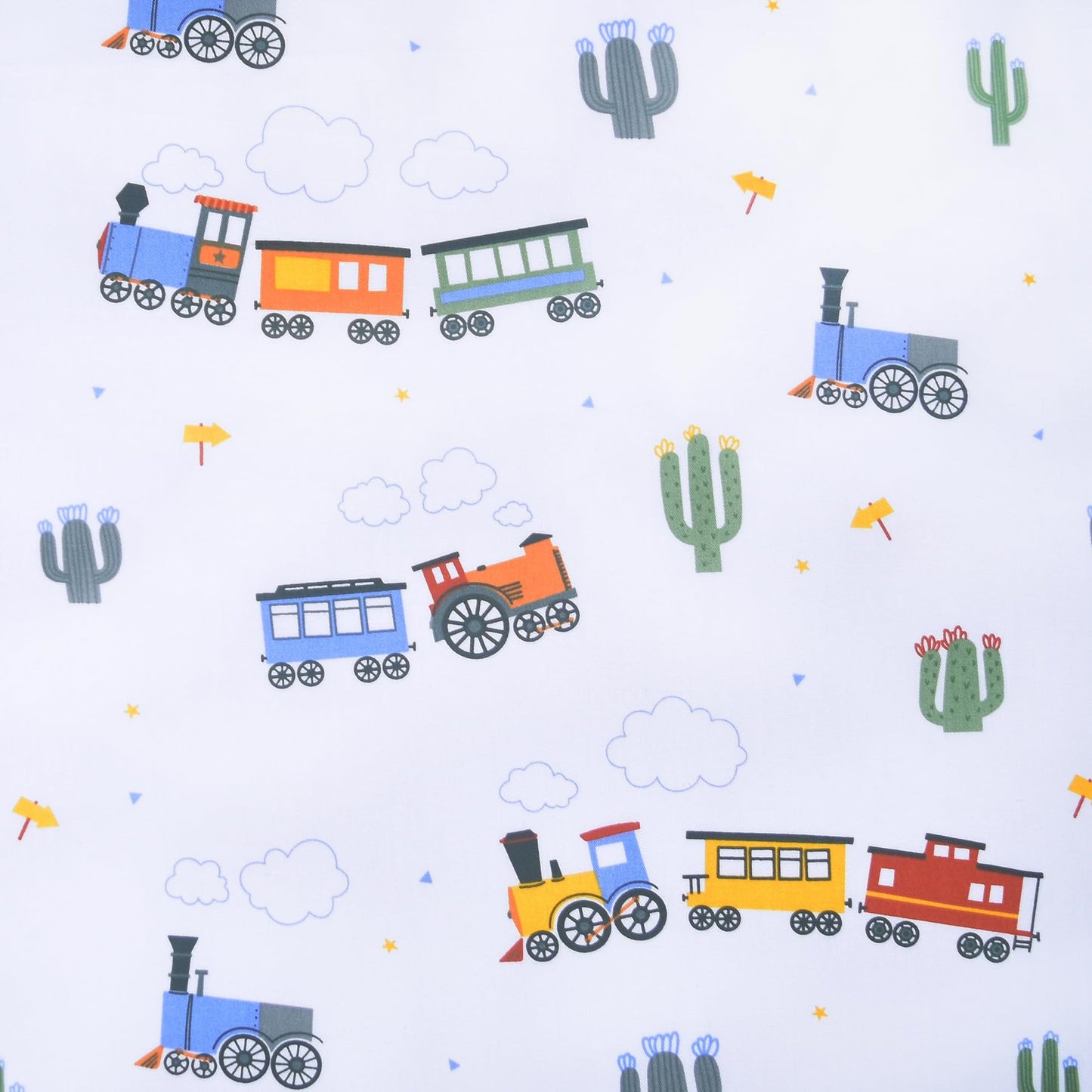 Scientific Sleep Little Train Cactus Cute Fun 100% Cotton Cozy Twin Bed Sheet Set, Flat Sheet & Fitted Sheet & Pillowcase Kids Boys Bedding Set (Trains, Twin)