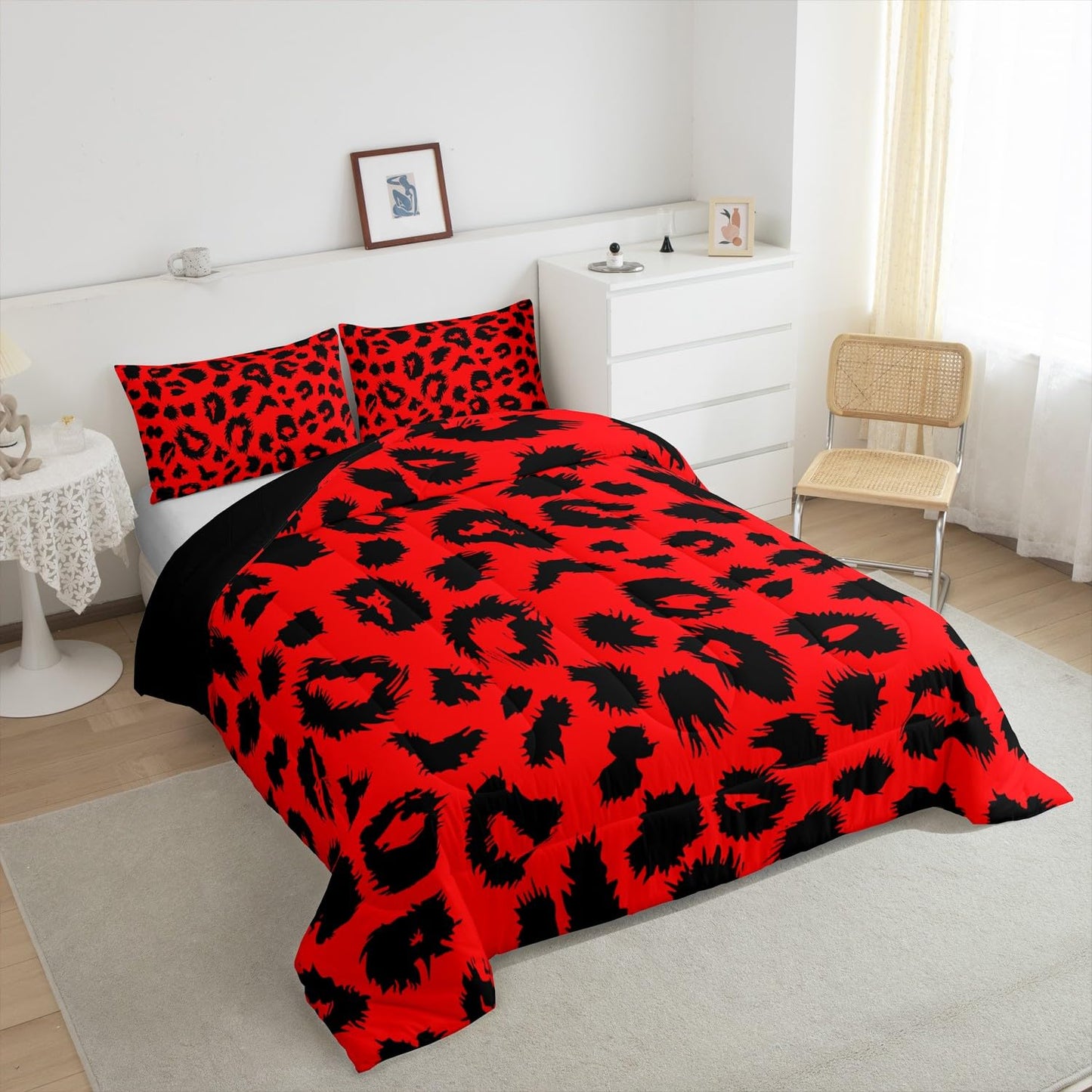 Erosebridal Cheetah Print Comforter Set Twin,Red and Black Leopard Down Comforter for Kids Boys Girls Bedroom,Afric Safari Animal Print Bedding Set Retro Wildlife Bedding Quilt Sets 1 Pillow Case