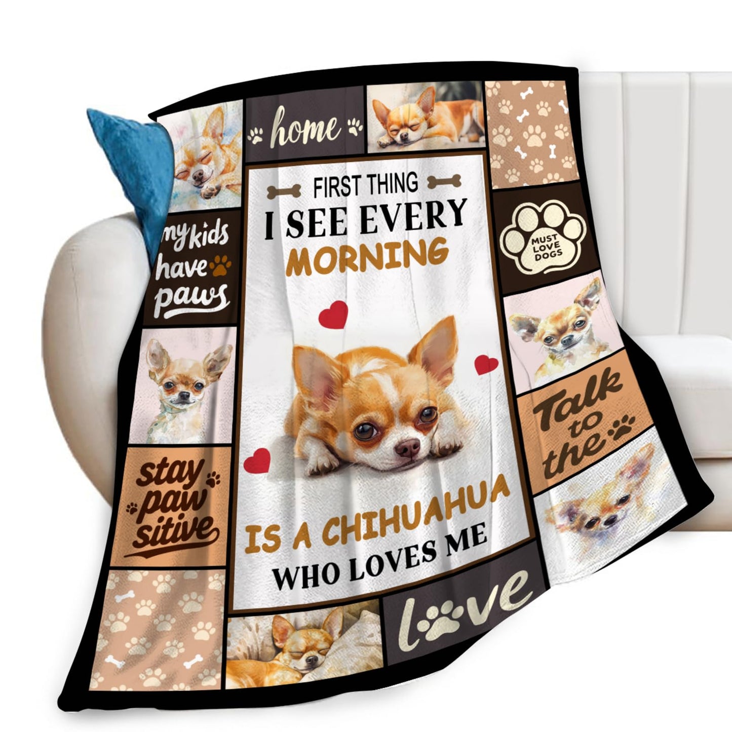 Lovira Chihuahua Throw Blanket Dog Print Blankets Gifts for Couch Sofa Bed Stuff Decor Lightweight Soft Cozy Fleece Plush Warm Flannel Bedding for Lover Men Women 40"x50"