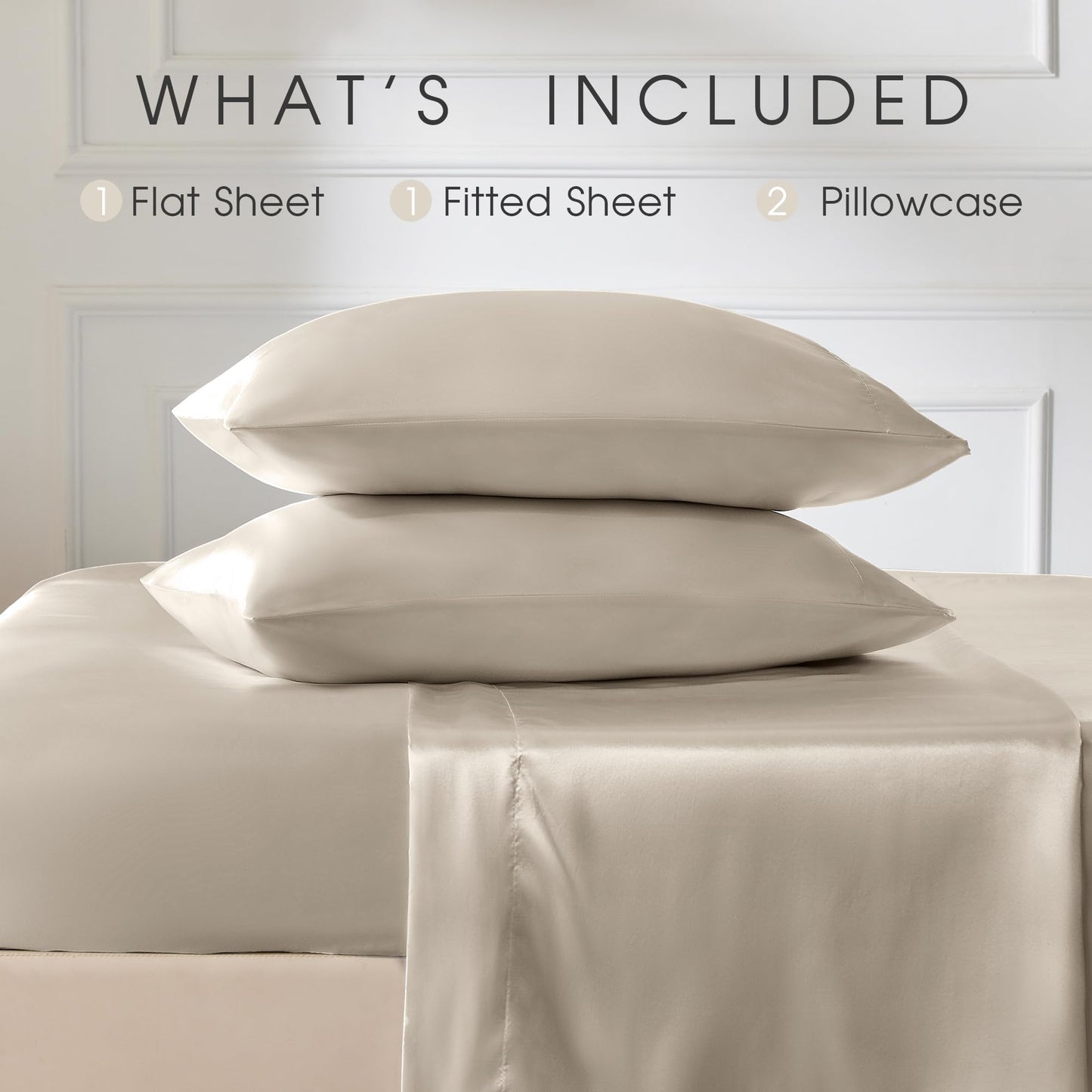 FreshCulture Satin Sheets Full Size - 4 Piece Luxury Soft Silky Full Size Bed Sheets, Similar to Silk Bed Sheet Set with 1 Deep Pocket Fitted Sheet, 1 Flat Sheet & 2 Pillowcases (Champagne)