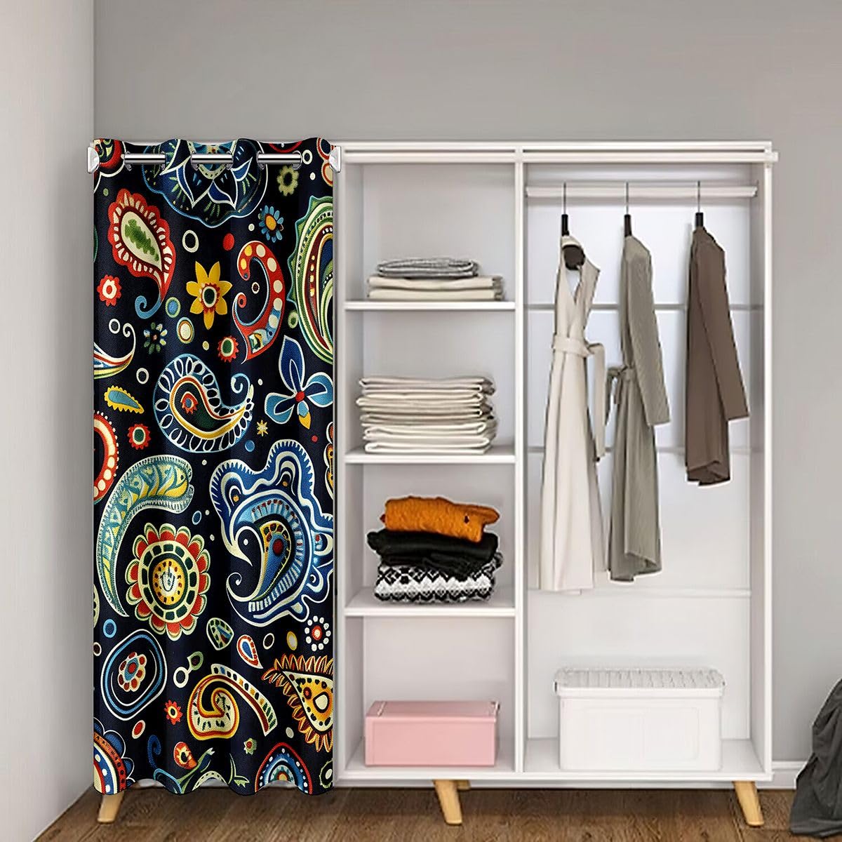 Feelyou Flower Door Curtain for Doorway Privacy Paisley Closet Cover Boho Paisley Blue Print Room Divider Curtain 42" x 84" Bohemian Exotic Style Bedroom Living Room Indian Style Window Treatments