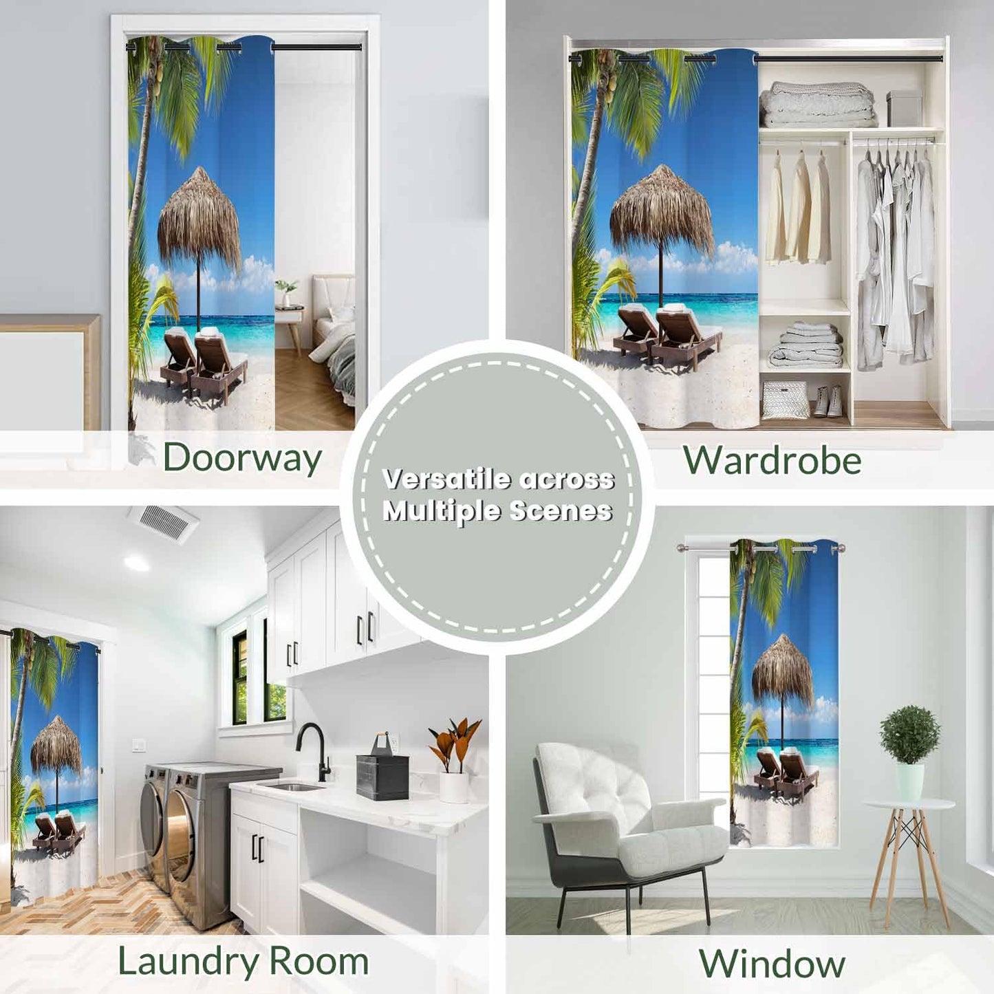 Haciadan Palm Beach Door Curtain for Doorway Window Chairs Umbrella Tropical Ocean Doorway Privacy Blackout Curtain Door Dividers Closet Door Cover Curtain 34" W X 80" L,1 Panel