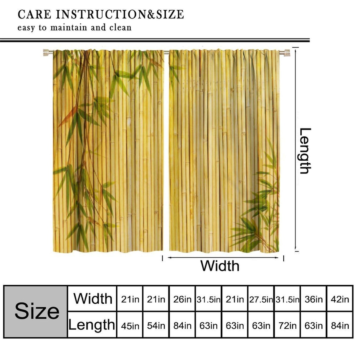 TYVGICZ Bamboo Printed Curtains, Yellow Bamboo Tree Traditional Chinese Japanese Style Asian Calligraphy Style Culture Theme Window Treatments for Living Room Bedroom Drapes42x45 Inch