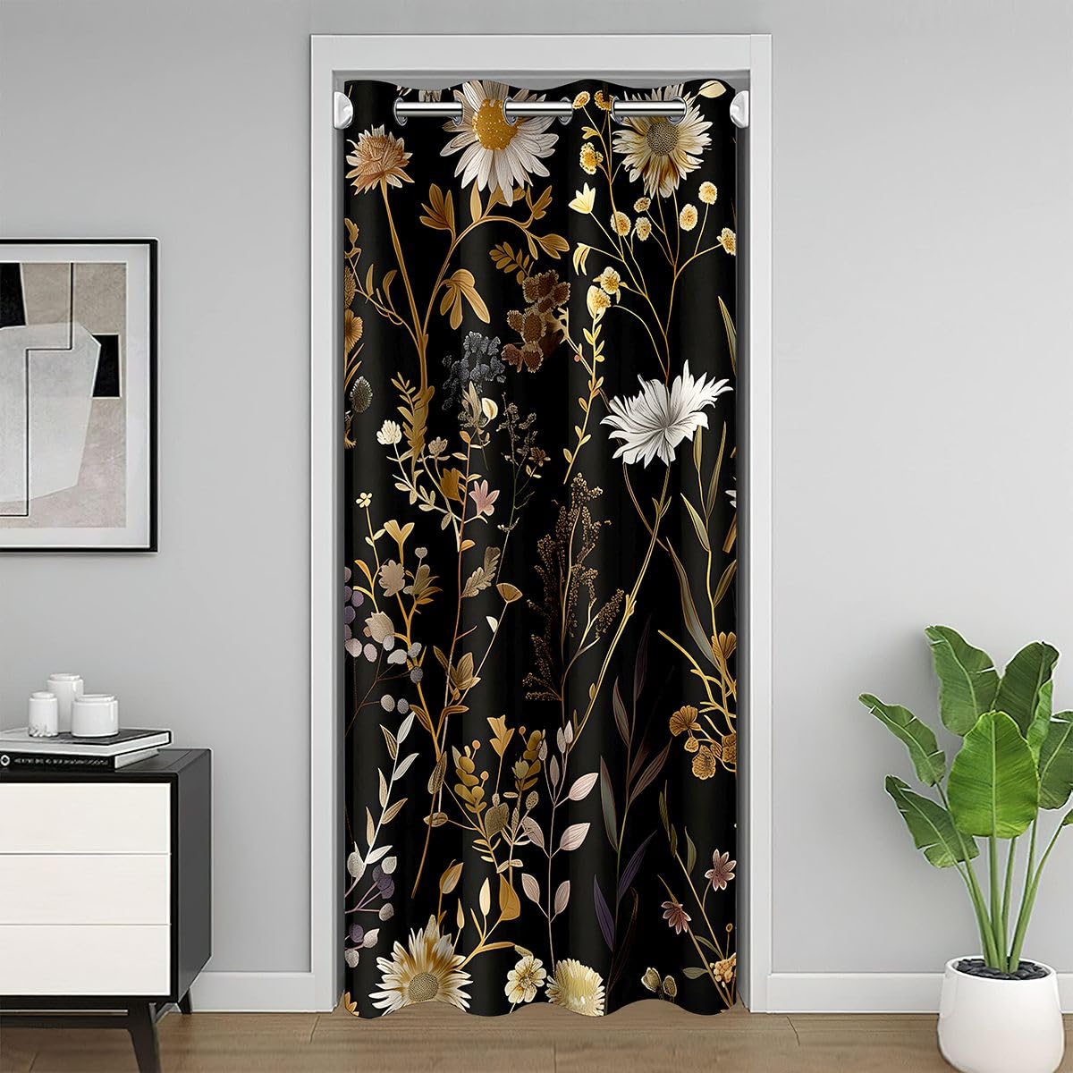 Feelyou Flower Door Curtain for Doorway Privacy Retro Hippie Flower Closet Cover for Bedroom Living Room 60S 70S Groovy Room Divider Curtain 42" x 84" Darkening Blackout Home Decor