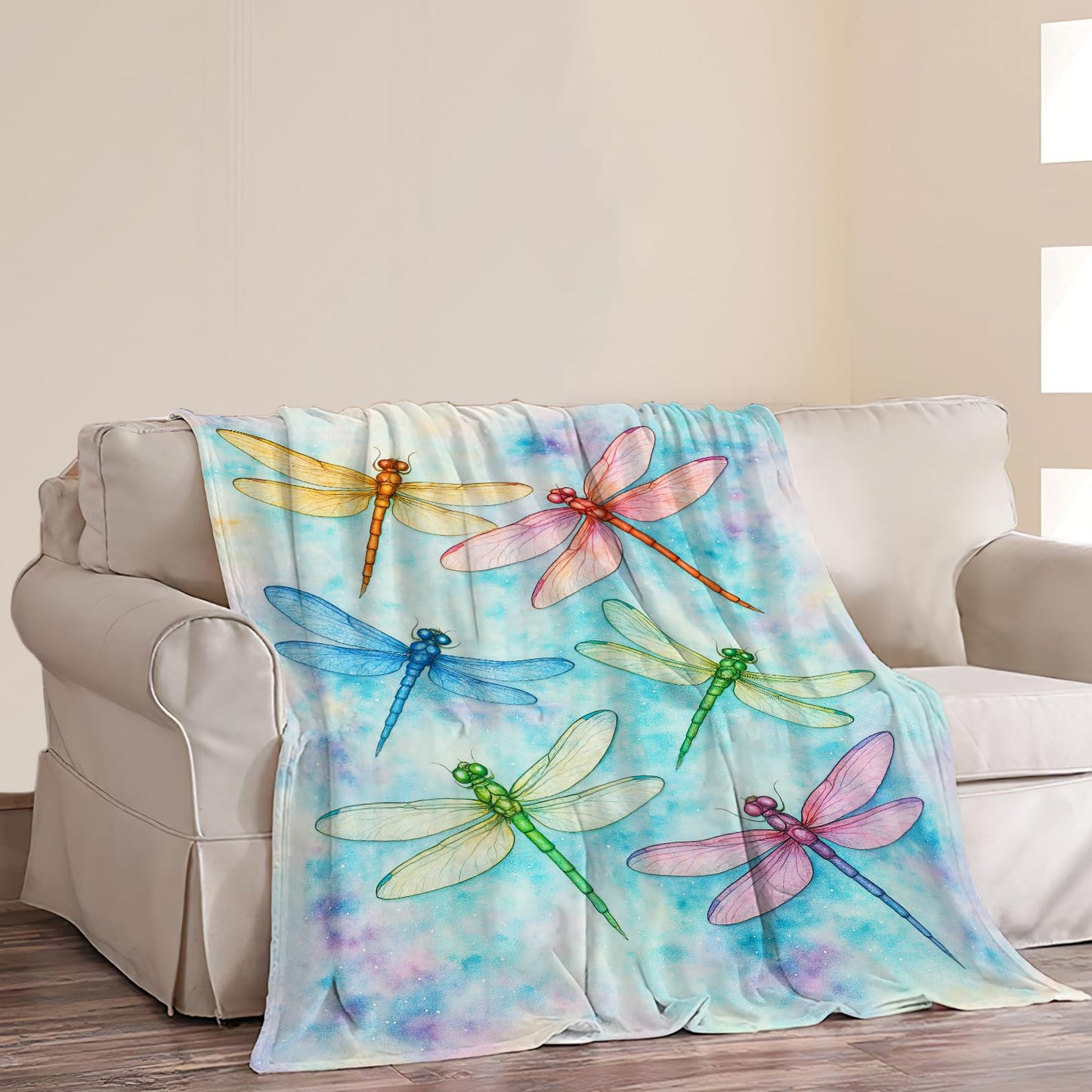 Dragonfly Blanket Dragonflies Theme Throw Blanket Soft Cozy Fleece Fuzzy Plush Flannel Blankets Gifts for Women Girls Adults Kids 50"X40"