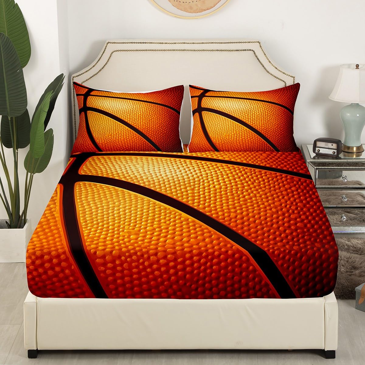 Feelyou Boys Basketball Bedding Set Sports Theme Bed Sheet Set for Kids Teens Men 3D Ball Pattern Fitted Sheet Breathable Basketball Player's Gift Bed Cover Room Decor Twin Size