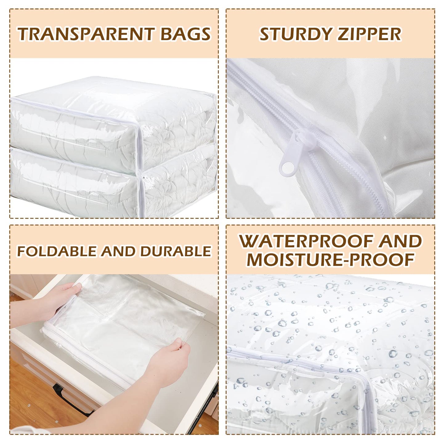 6 Packs Clear Zippered Storage Bags Sweater Moth Bags Vinyl Plastic Storage for Blankets Clothes Bed Sheet Organizer with Zipper for Closet Linen Sweater Clothes Comforters Pillow(24 x 20 x 10 Inch)