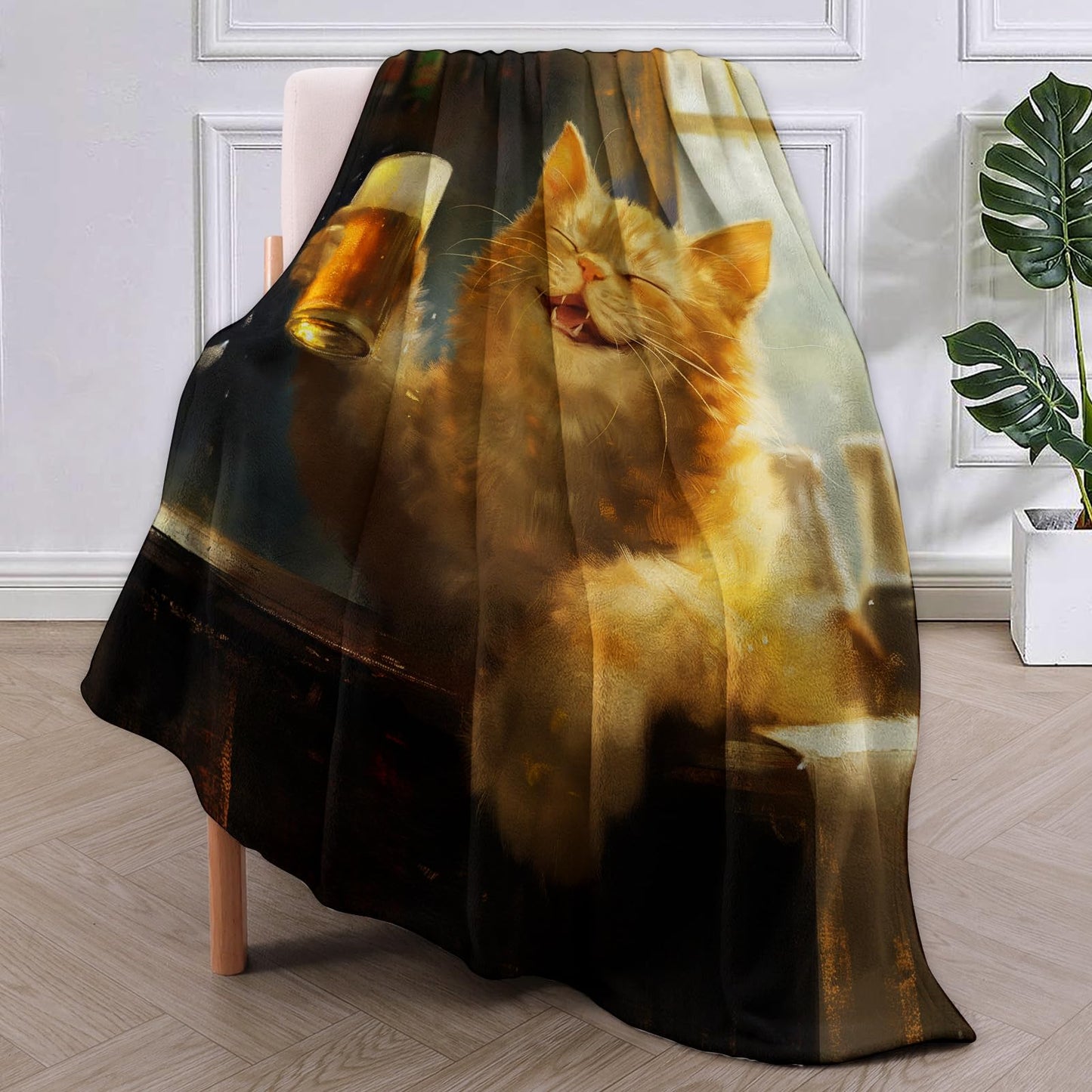 VANZEV Funny Cat Blanket,Cat and Beer Flannel Throw Blankets,Soft Warm Lightweight Cozy Plush Kitten Throws for Bedroom Sofa Office Home Decor Gifts for Women Girls 60"x50"