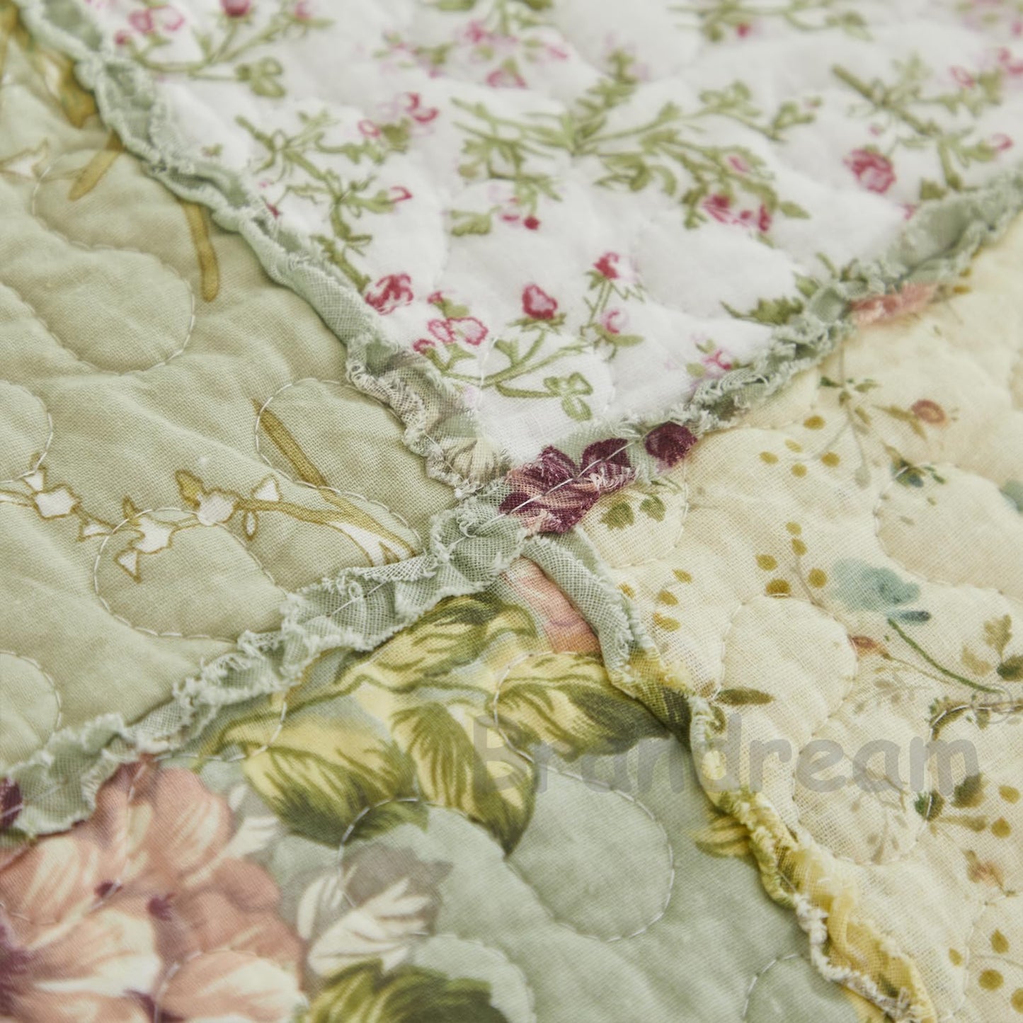 Brandream King Size Quilt Set Cotton Patchwork Quilts Green Rose Floral Quilted Comforter Set Country Rustic Coverlet Set 3-Piece