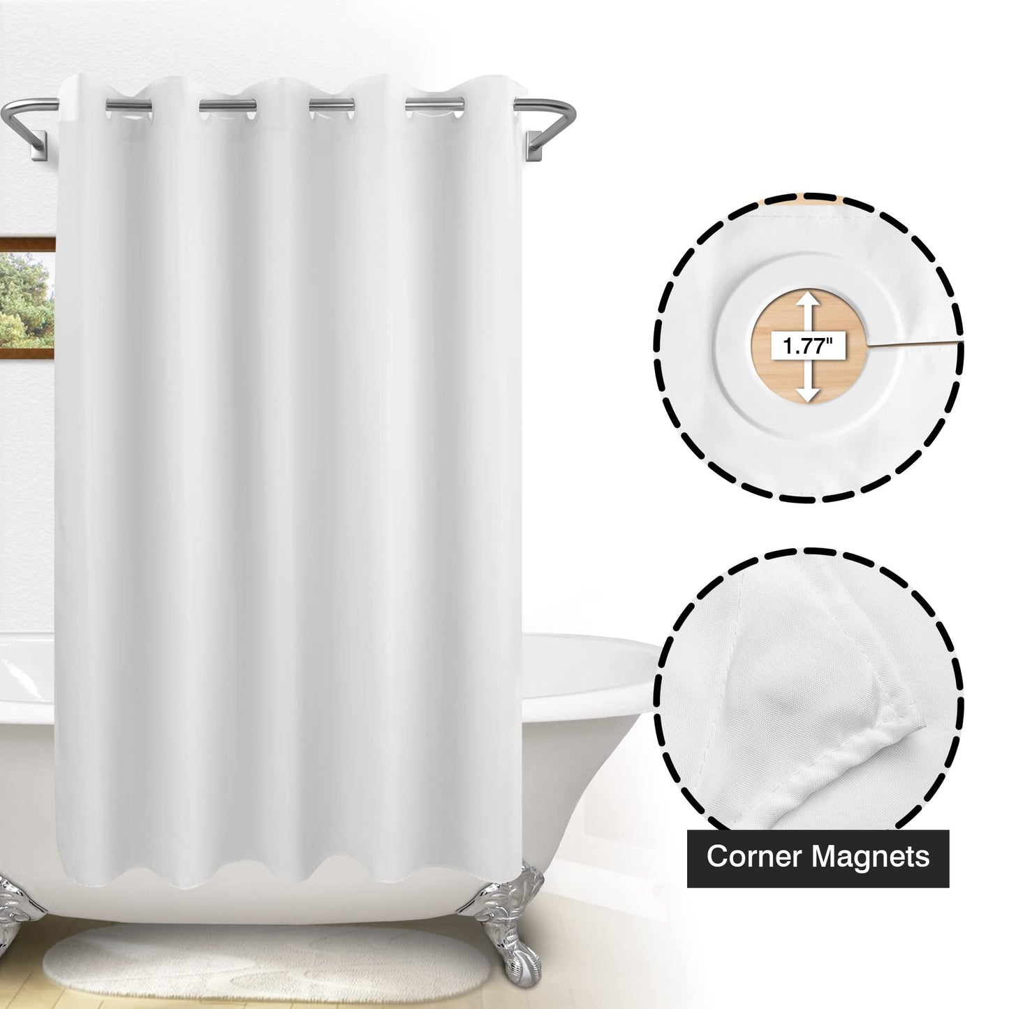 River Dream No Hook Hotel Cloth Shower Curtain Microfiber - Waterproof Soft Washable Fabric Shower Curtain or Liner with Magnets, White, Standard Size