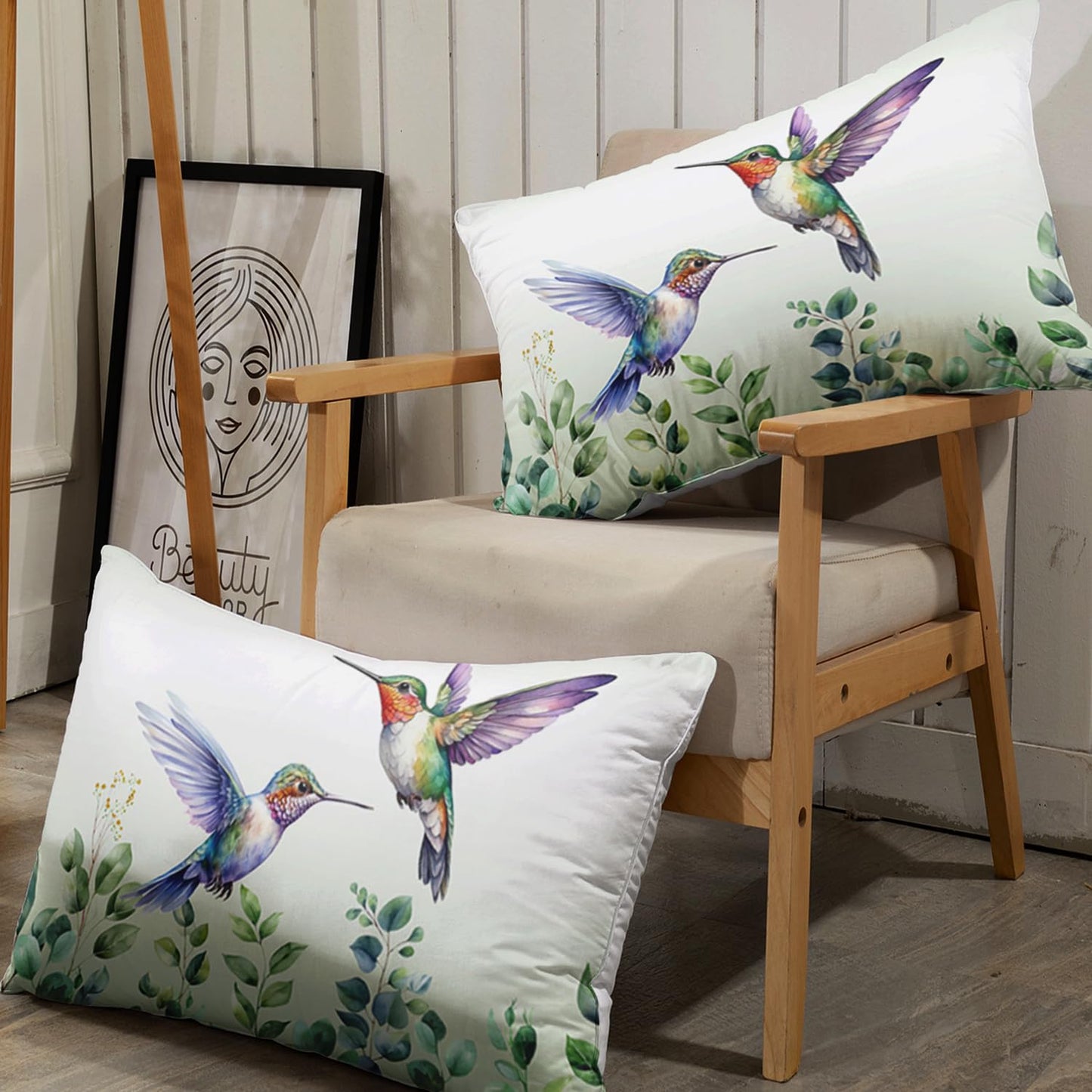 AILONEN Hummingbird Fitted Sheet Set Queen Size, Boho Green Forest Leaf Hummingbird Bedding Set for Kids Bedroom,Cute Birds Animals Themed Bedsheets Set,1 Fitted Sheet 2 Pillowcases,3-Piece