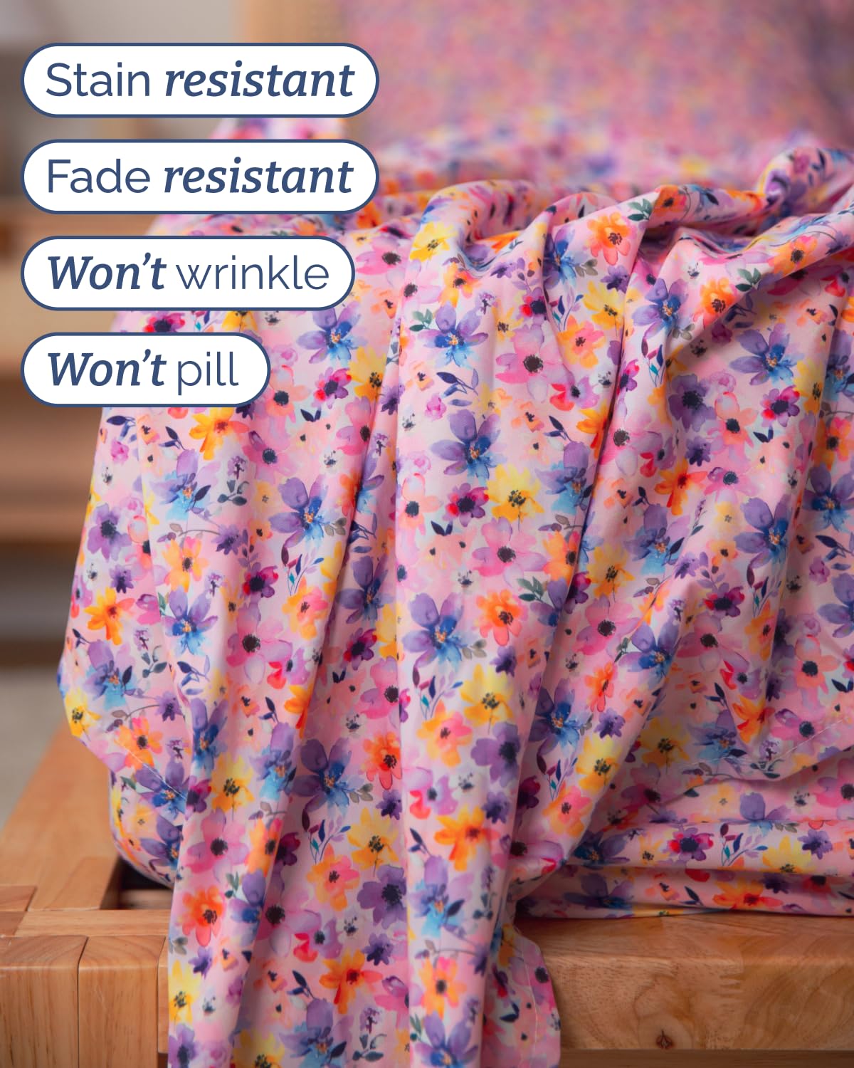 Floral Sheets - Pink Flower Bed Sheet Set - 1 Flat, 1 Fitted & 2 Pillowcases w/ Deep Pockets - Comfy, Cozy, Wrinkle & Fade Free - Boho Botanical Bedding - Soft, Breathable and Cooling - King Size Set