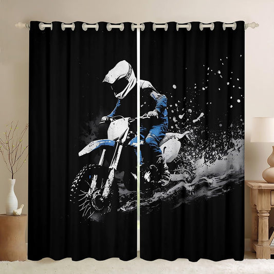 Feelyou Dirt Bike Curtains for Bedroom Living Room (2 Panels, 38 x 45 Inch) Racing Themed Room Blackout Curtain Racing Motocross Rider Blackout Curtains Motorcycle Window Treatments Motorbike