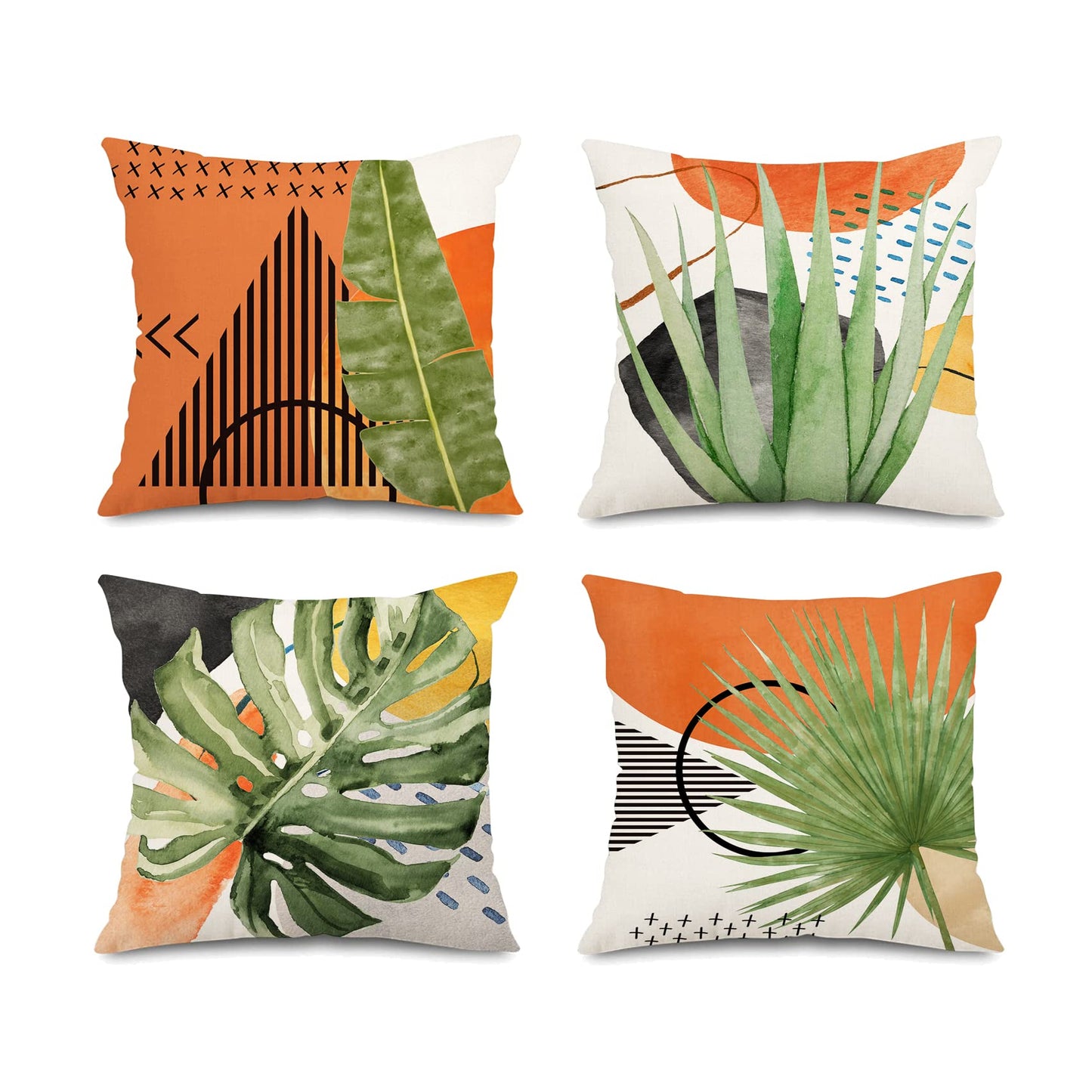 Jartinle Mid Century Modern Tropical Leaves Throw Pillow Covers 18x18 Boho Abstract Art Botanical Plant Nature Pillow Covers Set of 4 Geometric Minimalist for Couch Outdoor Decor …