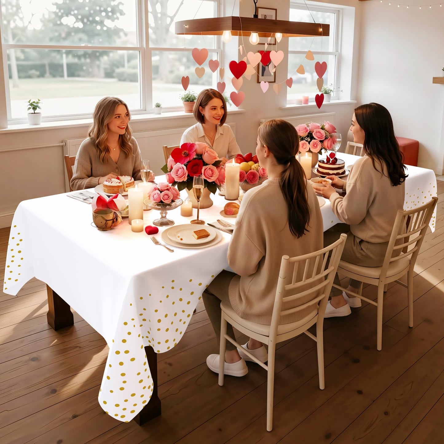 Smiry 3 Pack Dot Disposable Tablecloth, 54 x 132 Inch Waterproof Plastic Table Cloth, Decorative Table Covers for Picnic, Birthday, Party, Outdoor, Gold in White