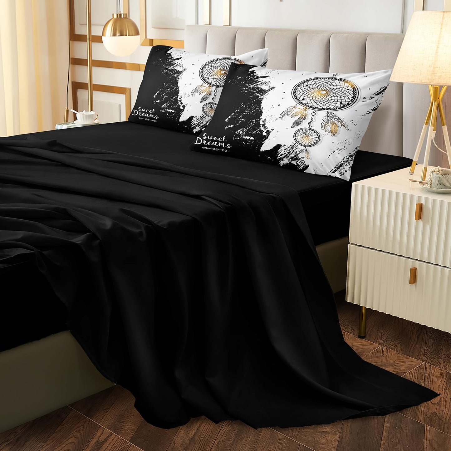 Bedbay Dream Catcher Comforter Set 8 Pieces King Size Comforter with Sheets Mandala Boho Bedding Soft Quilt Set Abstract Marble Texture Black White Queen Bed in a Bag for Boys Girls Teen Adults