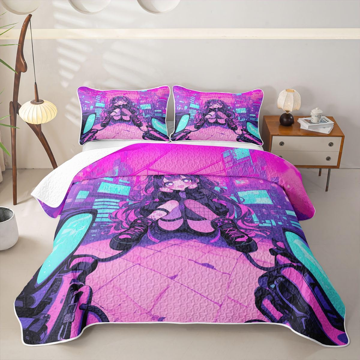 Erosebridal Fashion Girls Quilts Full Size - Japanese Girl Bedspread Coverlet Set, Girly 3D Gaming Quilt Coverlets 3 Pieces