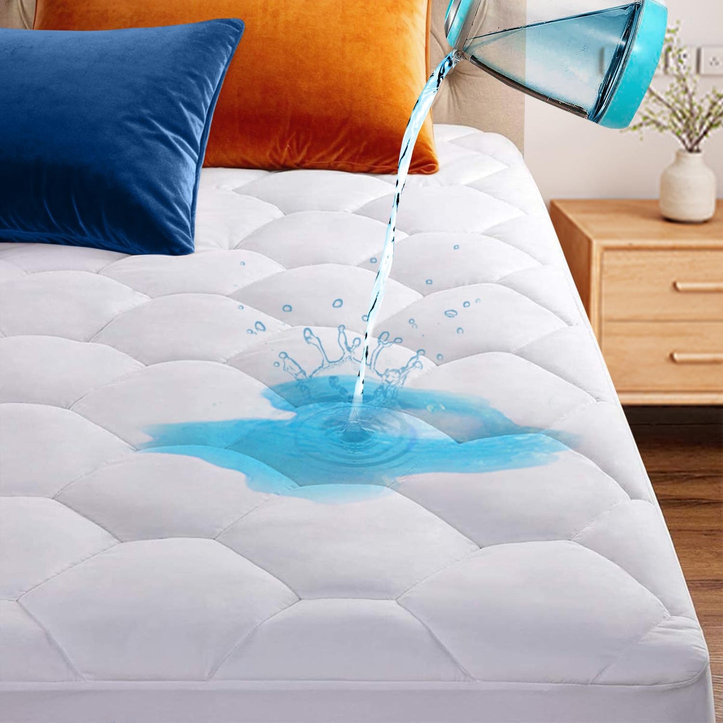 Twin Quilted Waterproof Mattress Pad Cover,Soft Mattress Pad Cover, Waterproof Mattress Protector Stretches up to 16” Deep Pocket-Hollow Alternative Filling-Cooling Mattress Topper