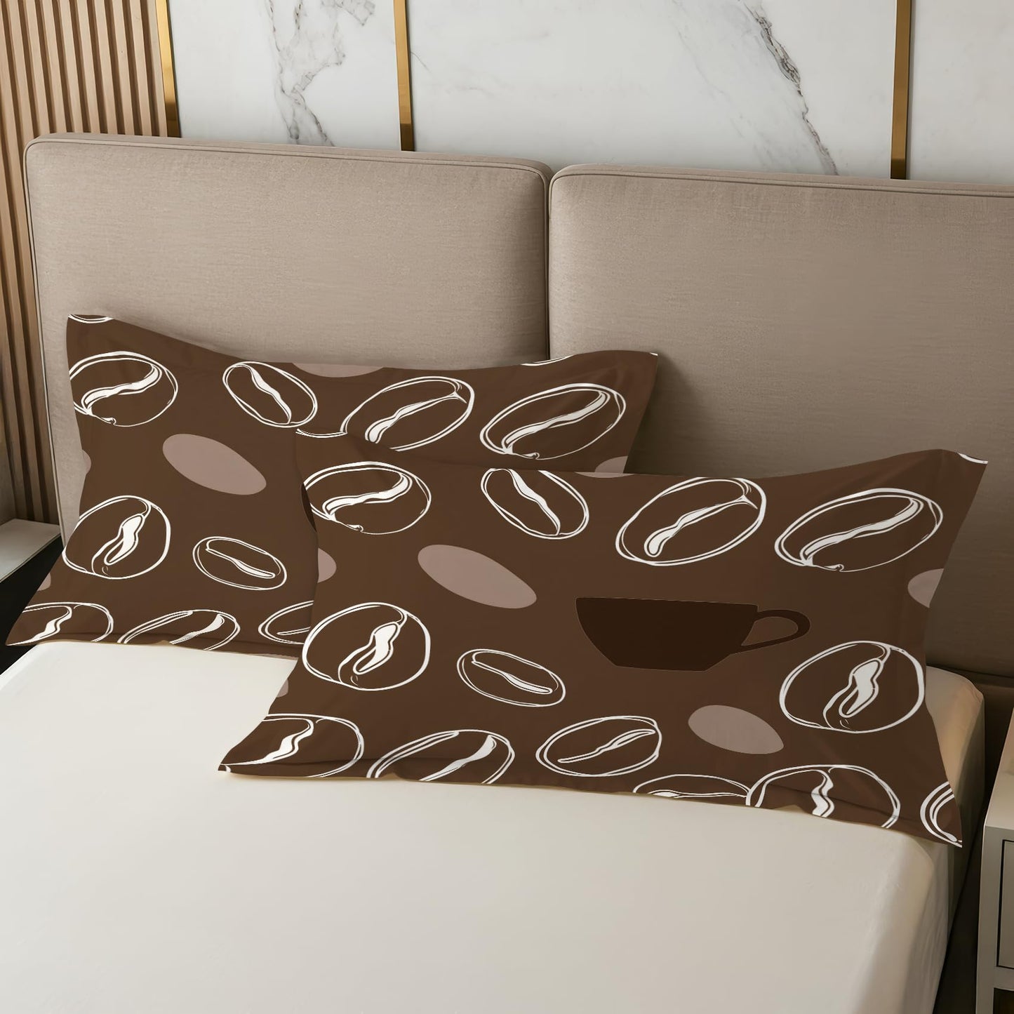 Solvivae Coffee Pillow Cases King Size Set of 2, Coffee Bean Pillowcases with Envelope Closure for Couch, Soft Breathable Microfiber Decorative Bed Pillow Covers, Gifts for Women & Men
