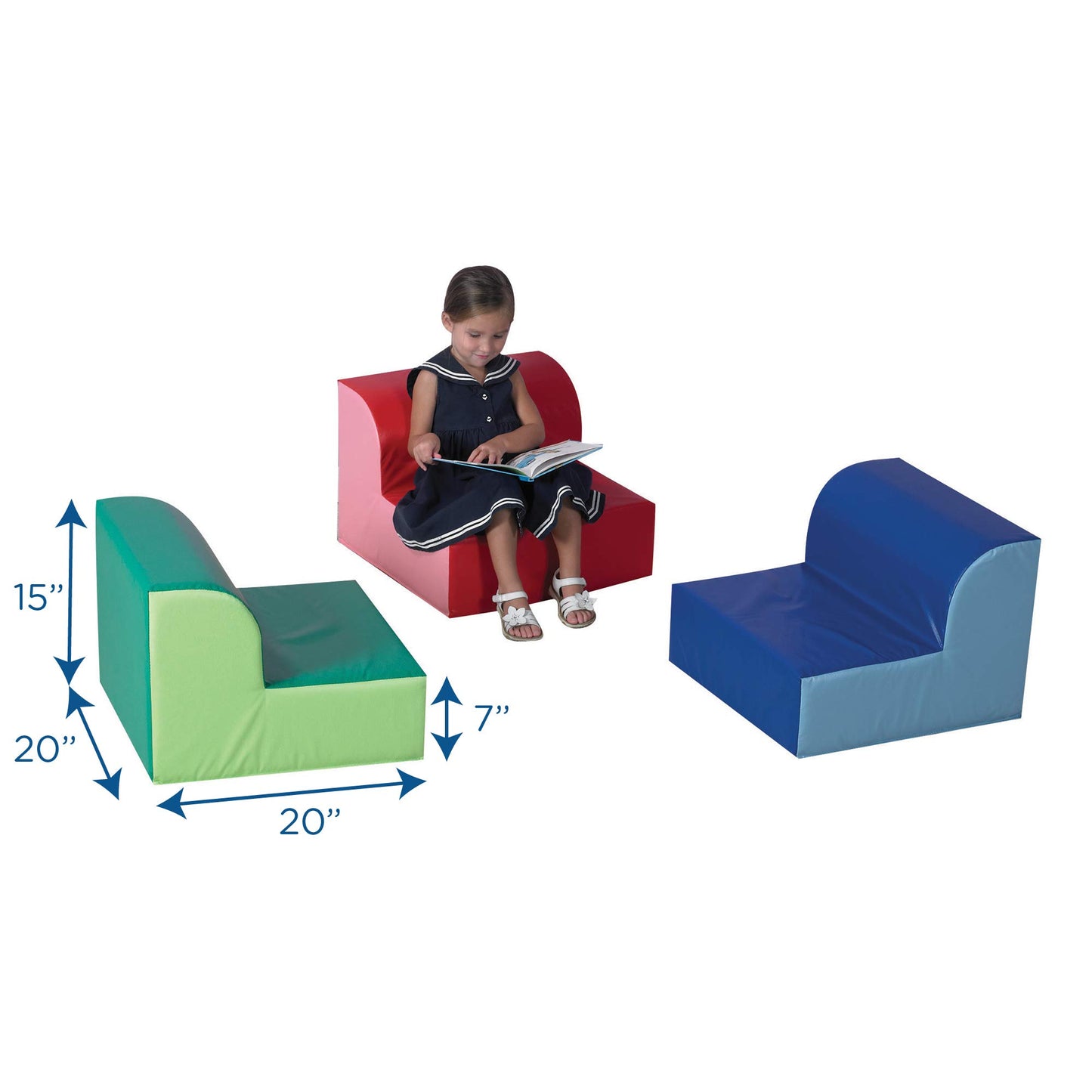 Children's Factory Library Lounger, Flexible Seating Classroom Furniture, Comfy Kids Chairs, Green/Fern, Single Lounger
