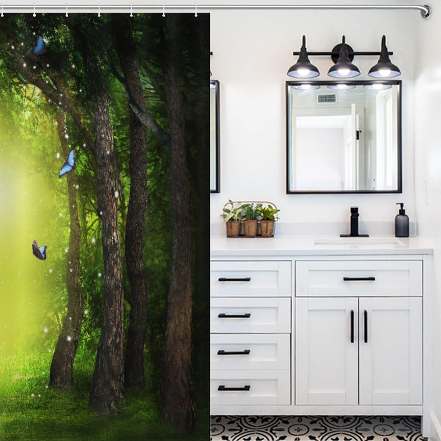 TYVGICZ Fantasy Forest Shower Curtain Fairy Tale Enchanted Woods Mystical Landscape Nature Butterfly Bath Curtains for Bathroom Decor Polyester Fabric，66x72 Inch