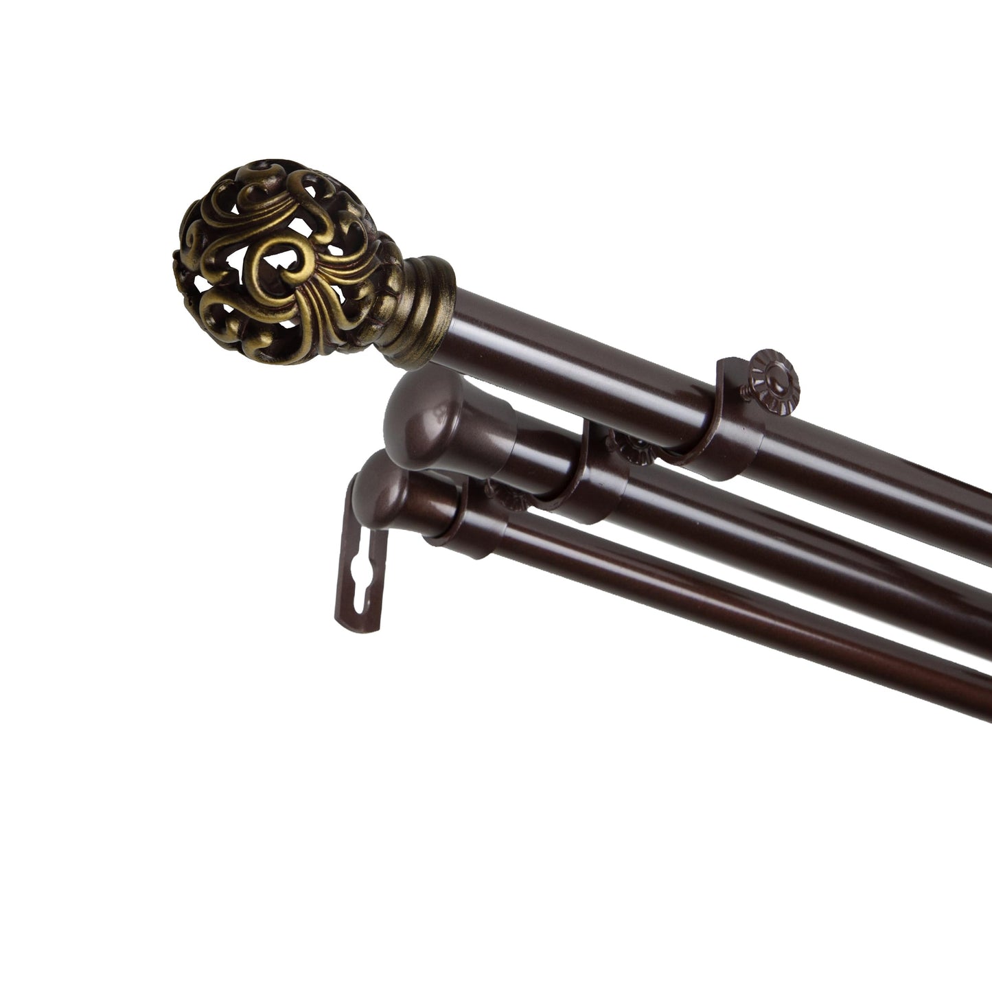 A&F Rod Décor - Baroque 13/16" Triple Curtain Rod 66-120 inch - Cocoa