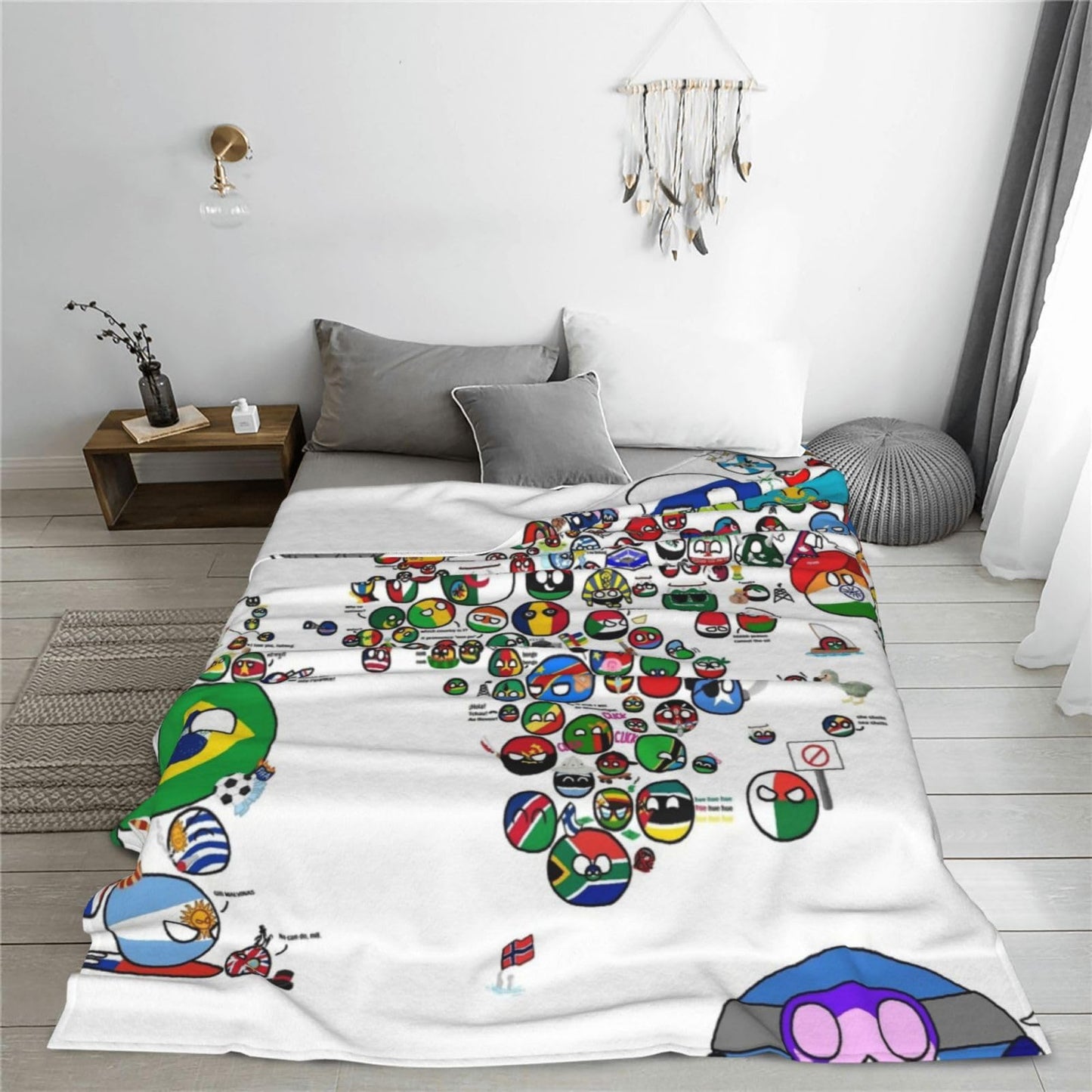 Countryball Polandball World Map Throw Blanket Flannel Fleece Fuzzy Blanket 60"X80" Soft Cozy Lightweight Blanket for Home Decor Bed Sofa Office Bedroom Living Room Travel