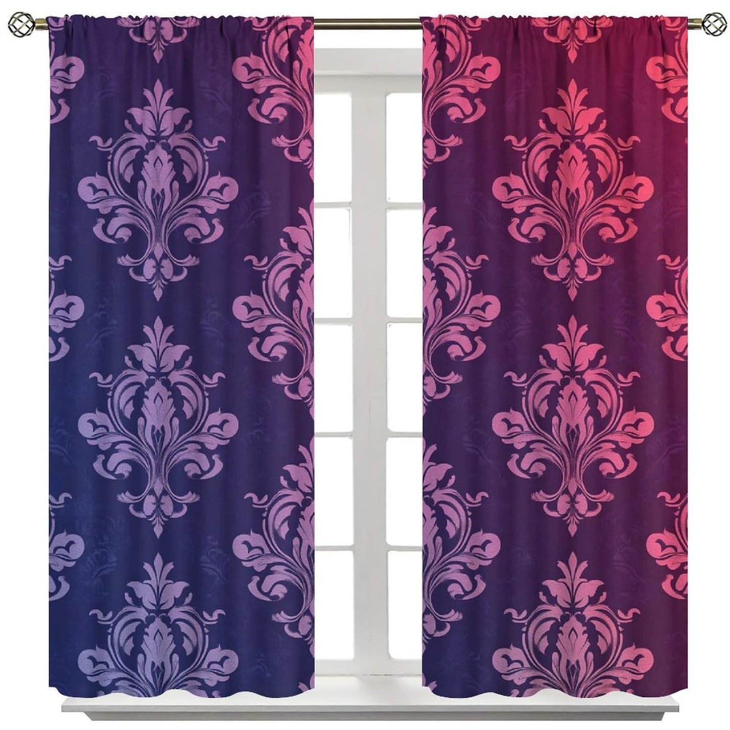 Nanacur Abstract Damask Floral Curtains, Country Farmhouse Flowers Pattern Window Drapes, for Kitchen Living Room Bedroom 42" W X 45" L (Decorative)