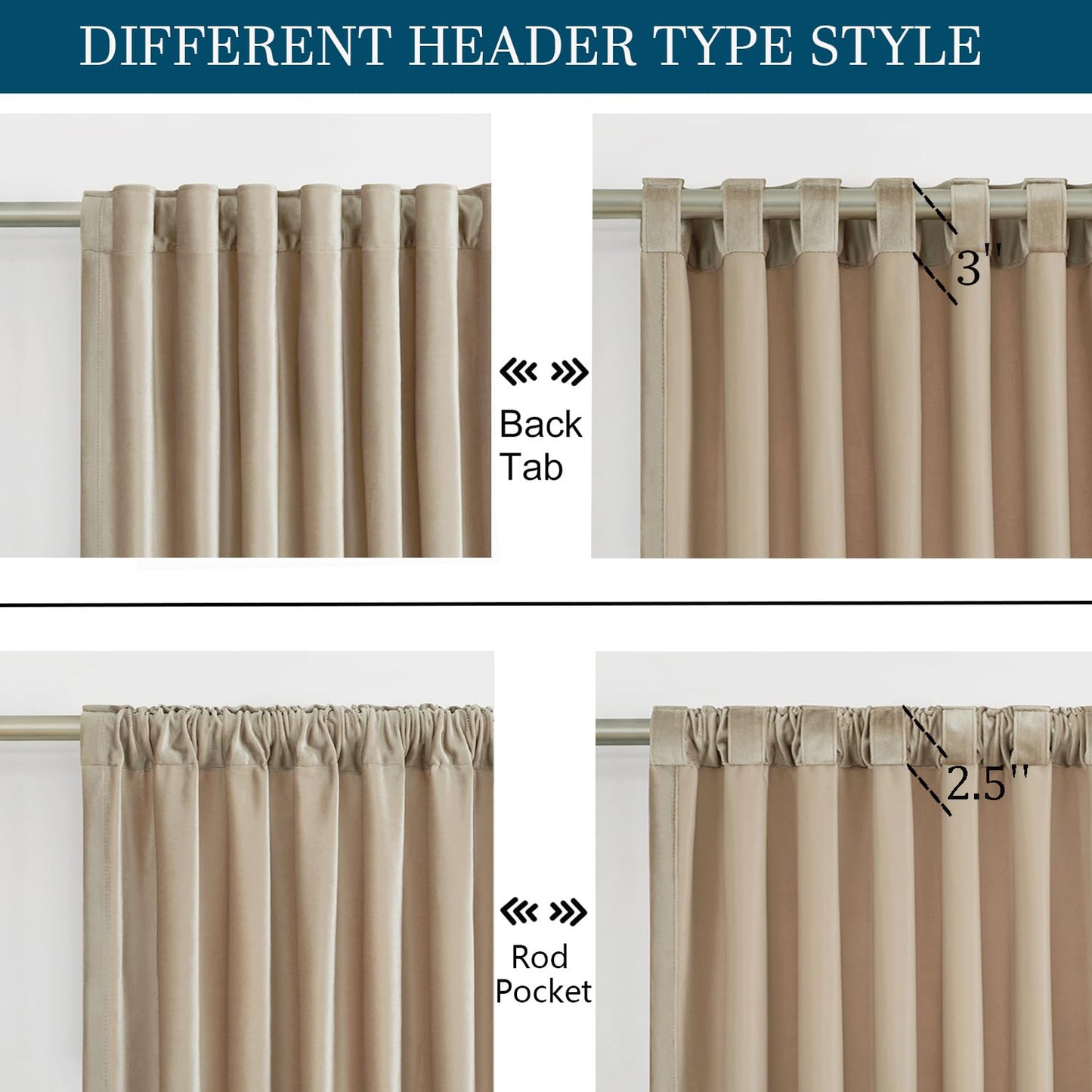 PRIMROSE Champagne Polyester Velvet Curtains 96 inch Long for Living Room,Set of 2 Panels Blackout Rod Pocket Back Tab Window Treatment Room Darkening Heavy Decorative Curtains Drapes for Bedroom