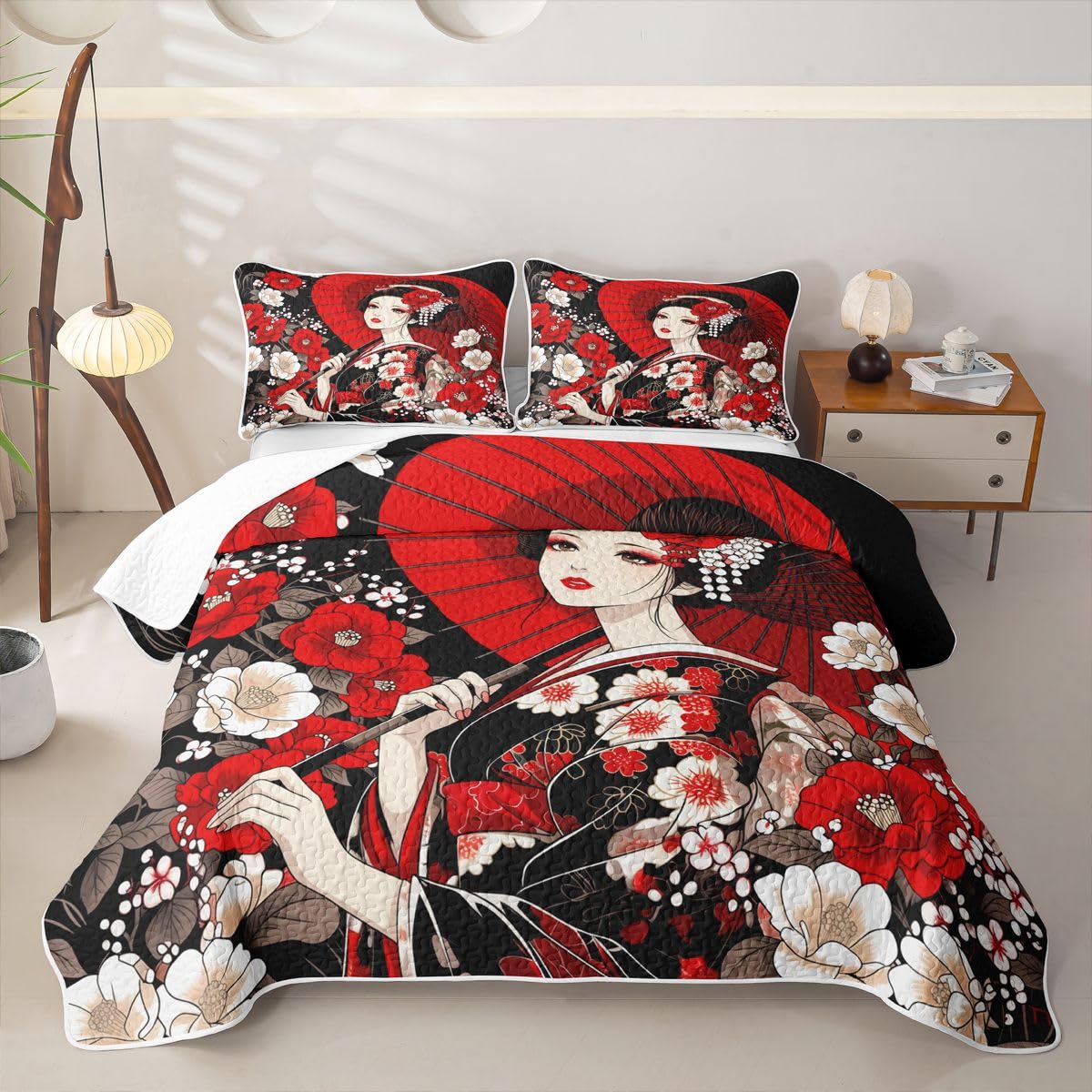 Erosebridal Japanese Quilt Twin Size - Geisha Bedspread Japan Women Bed Coverlet with 1 Pillowcase