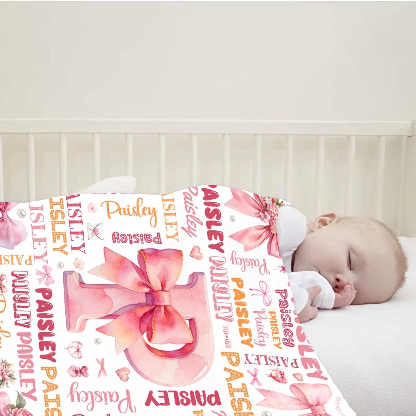 Custom Bow Blanket,Personalized Bow Gifts,Soft Flannel Throw for Bed Sofa,Lightweight,40 x 30in