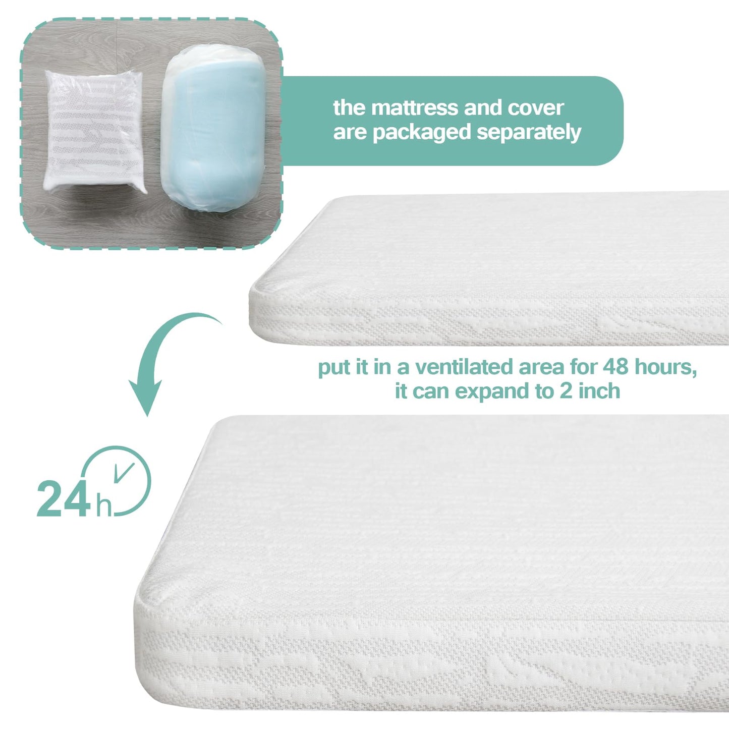 Crib Mattress Topper 52" x 27" x 2" for Toddler/Crib Bed, Memory Foam Wateproof Mattress Pad with Removable Cover