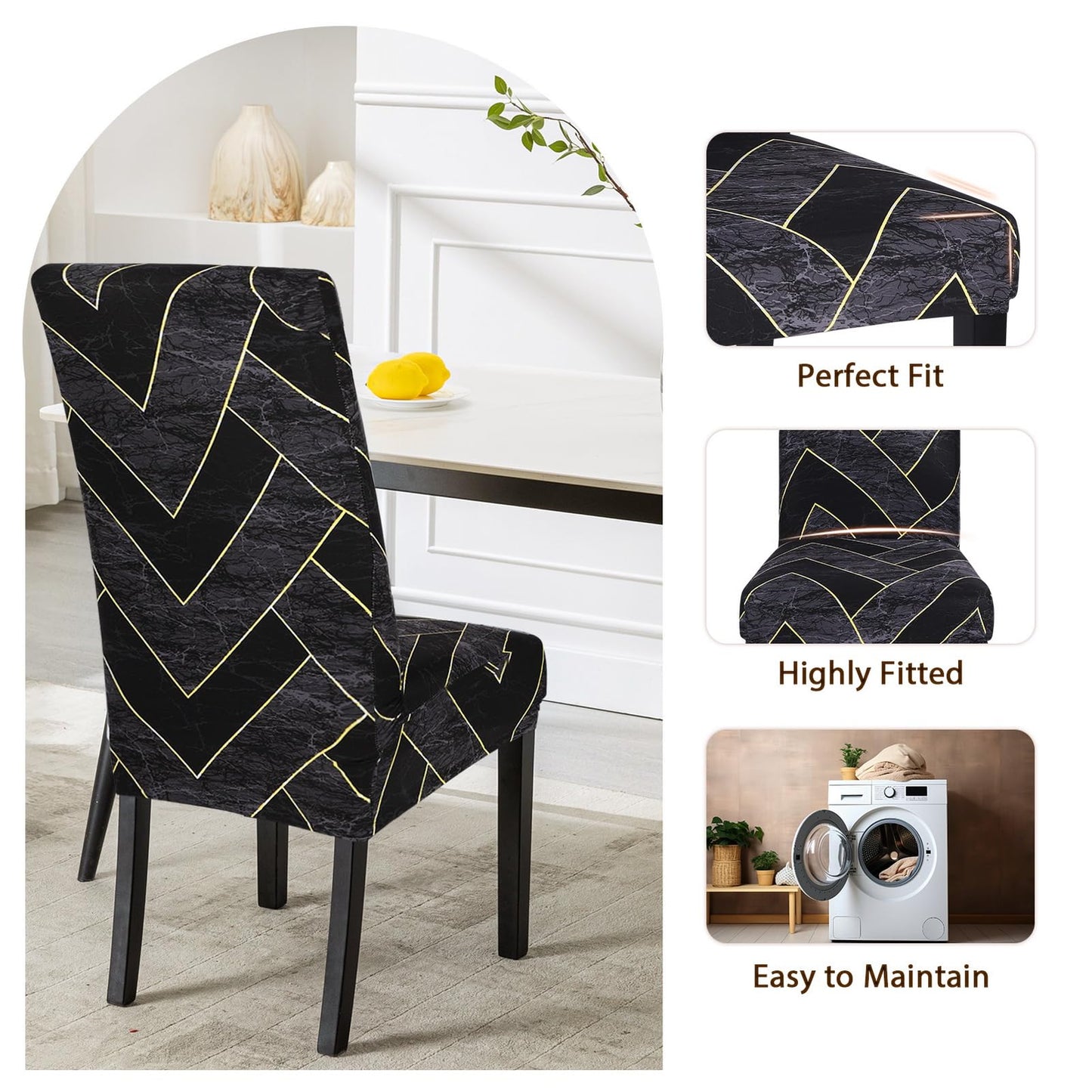 SearchI Dining Room Chair Covers Set of 4, Stretch Printed Parsons Chair Slipcovers Super Fit Removable Washable Striped Kitchen Chair Protector Cover for Dining Room, Hotel, Ceremony(Flower Pattern2)