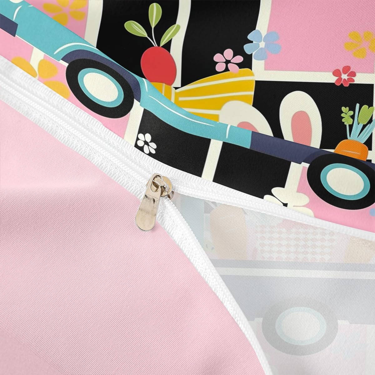 Erosebridal Happy Easter Themed Duvet Cover Cartoon Rabbit Bedding Set,Rainbow Easter Eggs Comforter Cover Easter Decor Queen,Greetings and Presents for Easter Day Kawaii Room Decor
